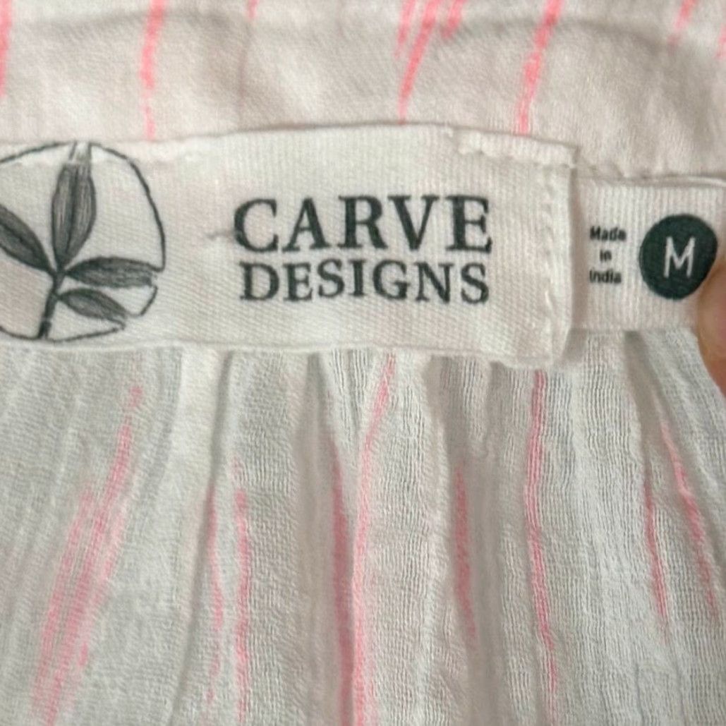 Vintage Carve Designs Dylan Sleeveless Blouse M Pink White Ikat Stripe Frayed Hem Coastal Bohemian Beach Summer Women Regular V-Neck Pullover Size M / US 6-8 / IT 42-44 - 5 Thumbnail