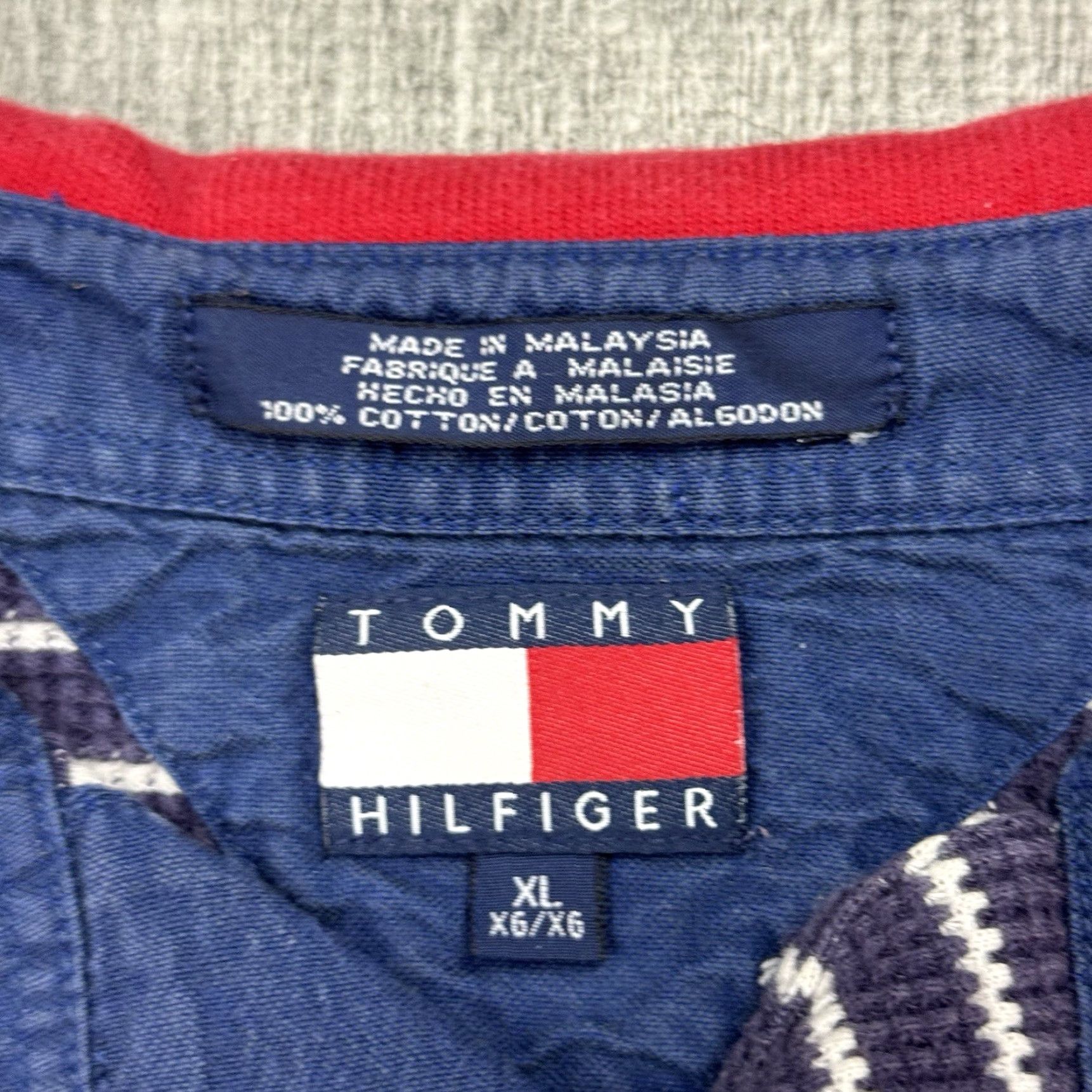 Tommy Hilfiger VINTAGE TOMMY HILFIGER POLO SHIRT MENS STRIPED RIBBED COTTON NAVY XL 90s HIPSTER PREPPY Size US XL / EU 56 / 4 - 3 Thumbnail