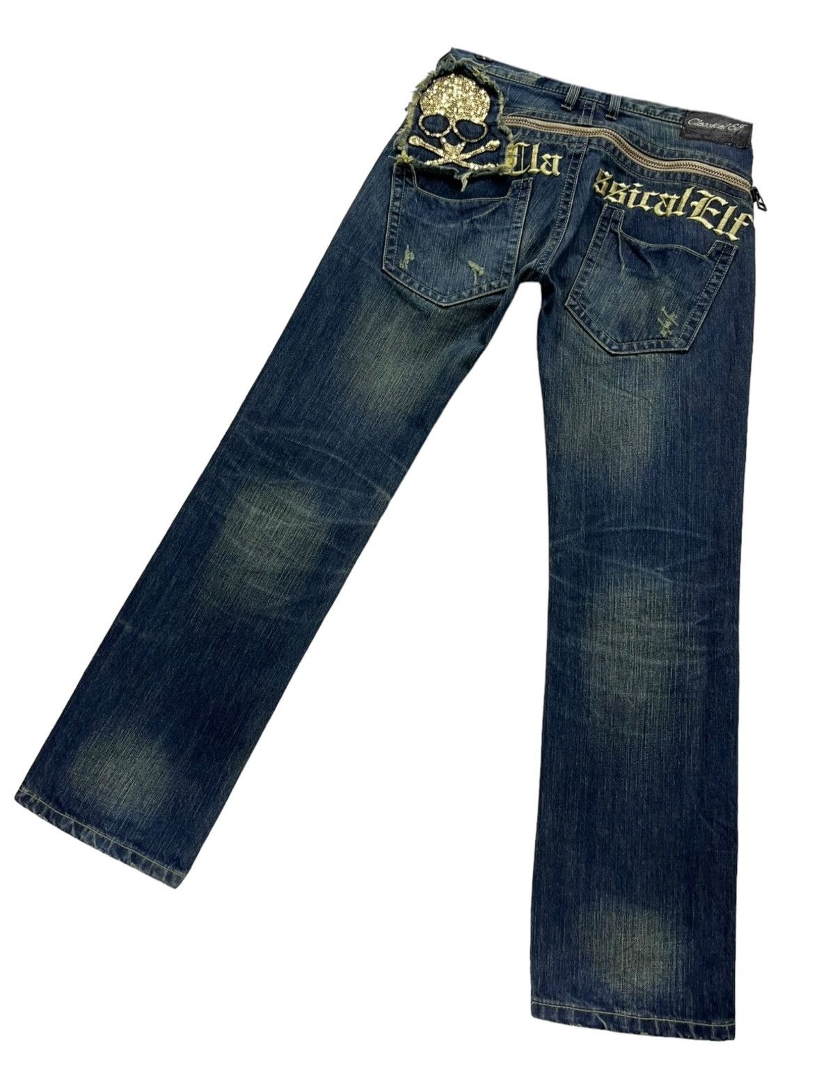 Vintage 🔥CLASSICAL ELF Punk Skull Crossbones Sequin Mudmax Denim Size 27" / US 4 / IT 40 - 9 Thumbnail