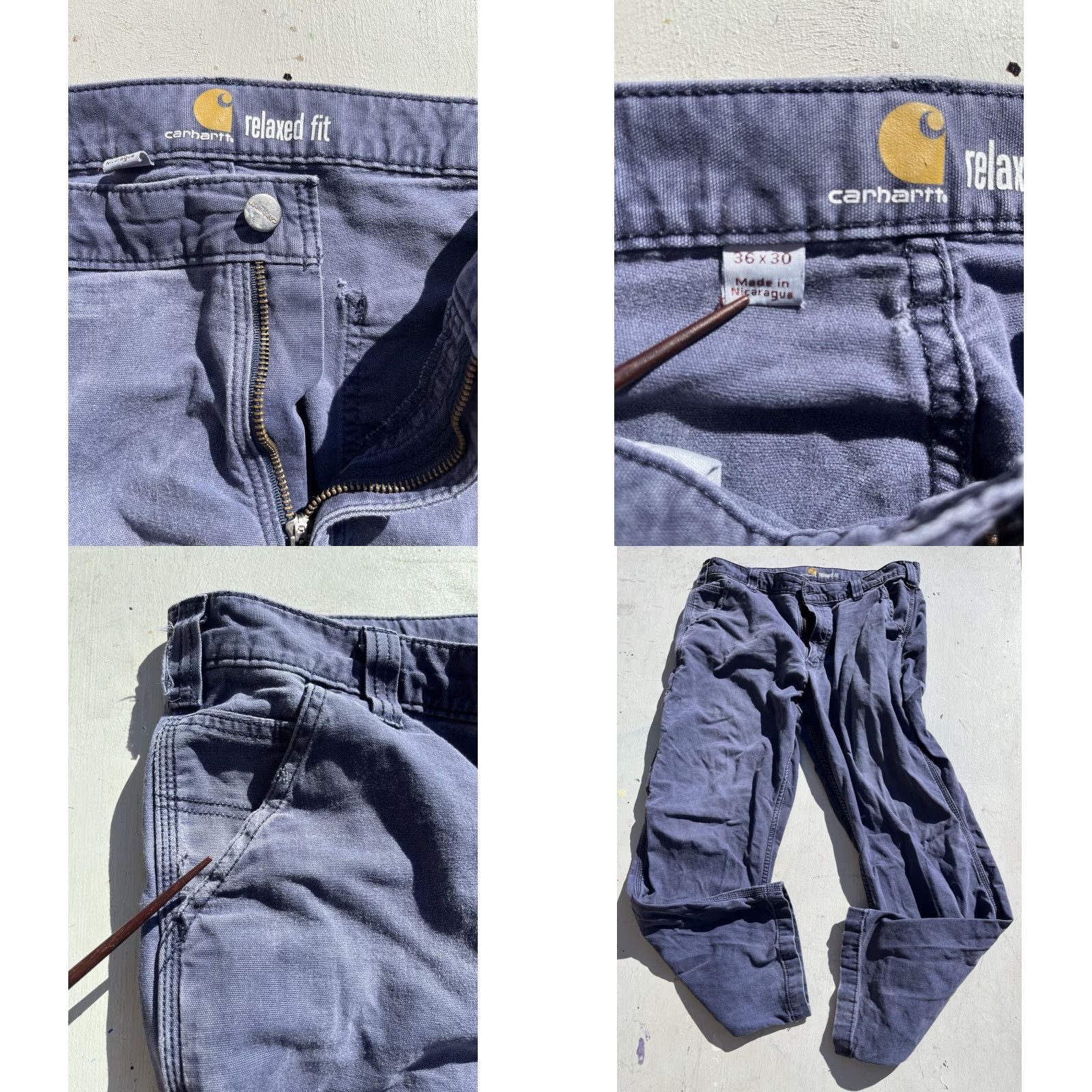 Carhartt Carhartt Pants Blue Solid 36x30 Workwear Uniform Khakis Cargo Logo Pockets Zipper Button Men’s Regular Straight Size US 36 / EU 52 - 8 Thumbnail
