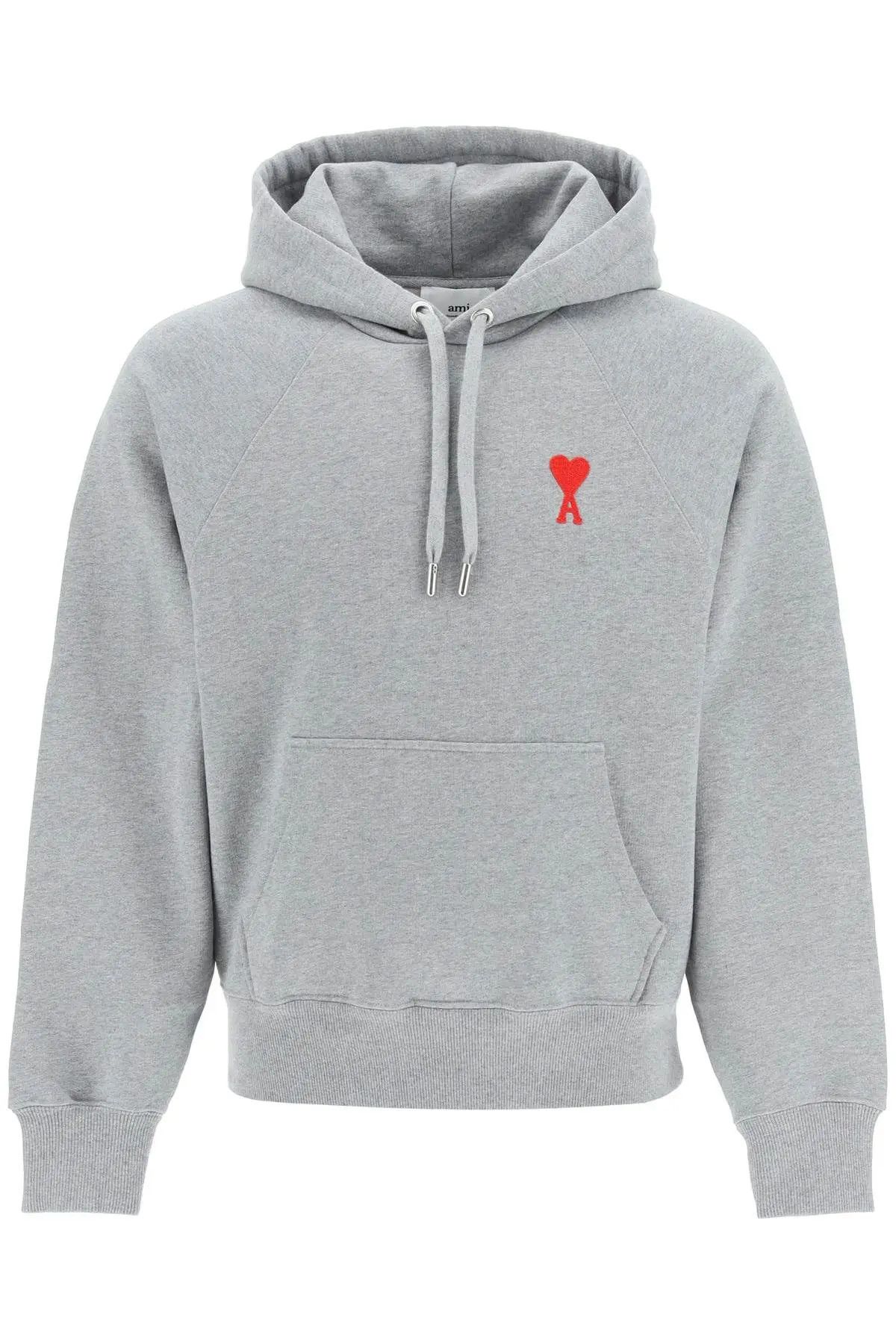 image of Ami O1S22I1N0224 Logo Embroidery Detail Paris Hoodie In Grey, Men's (Size Large)
