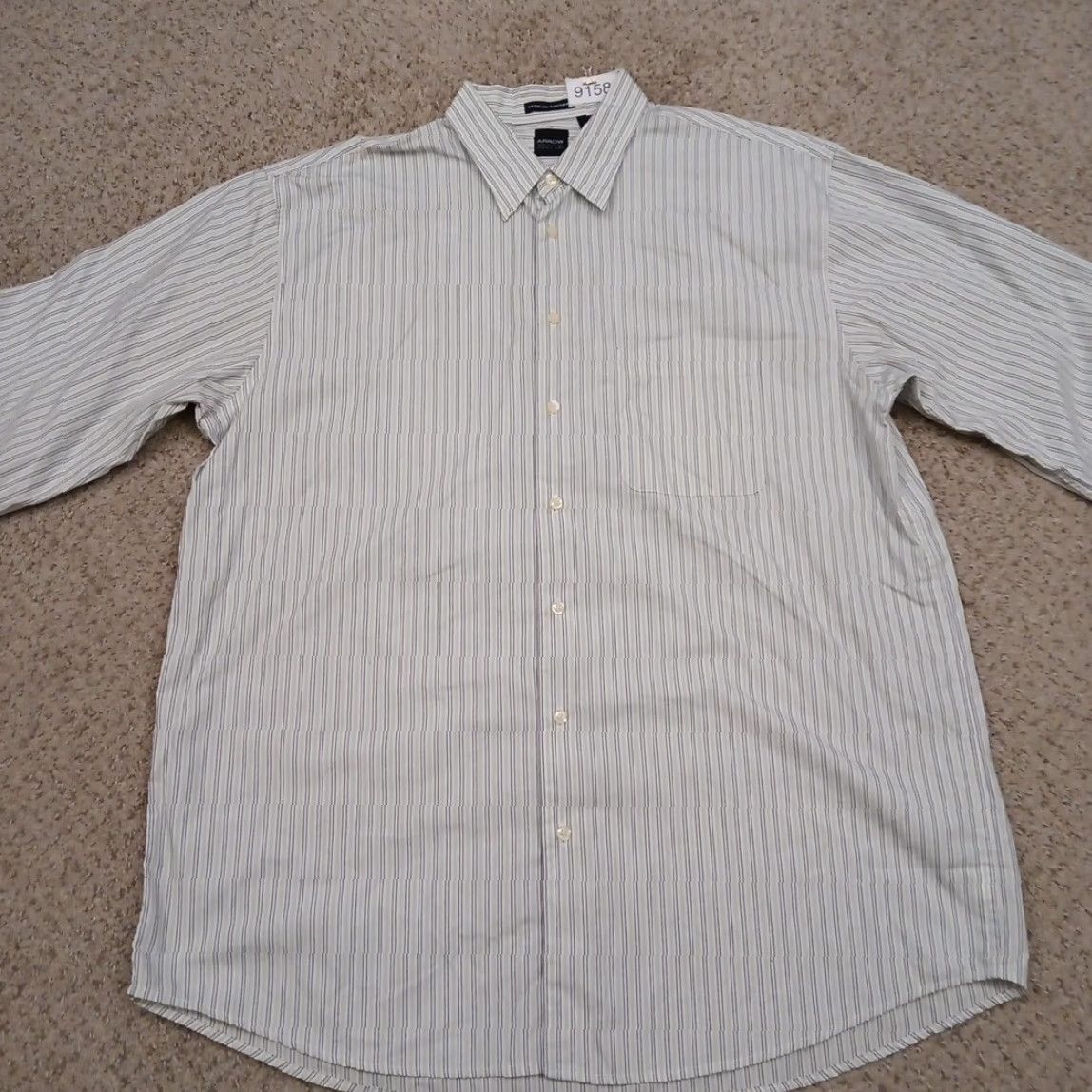 Arrow Arrow Shirt Mens XLT Gray Green Striped Long Sleeve Button Up Cotton Size US XL / EU 56 / 4 - 4 Thumbnail