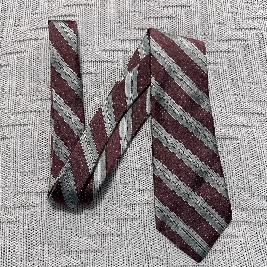 Vintage Oleg Cassini maroon and silver striped silk tie