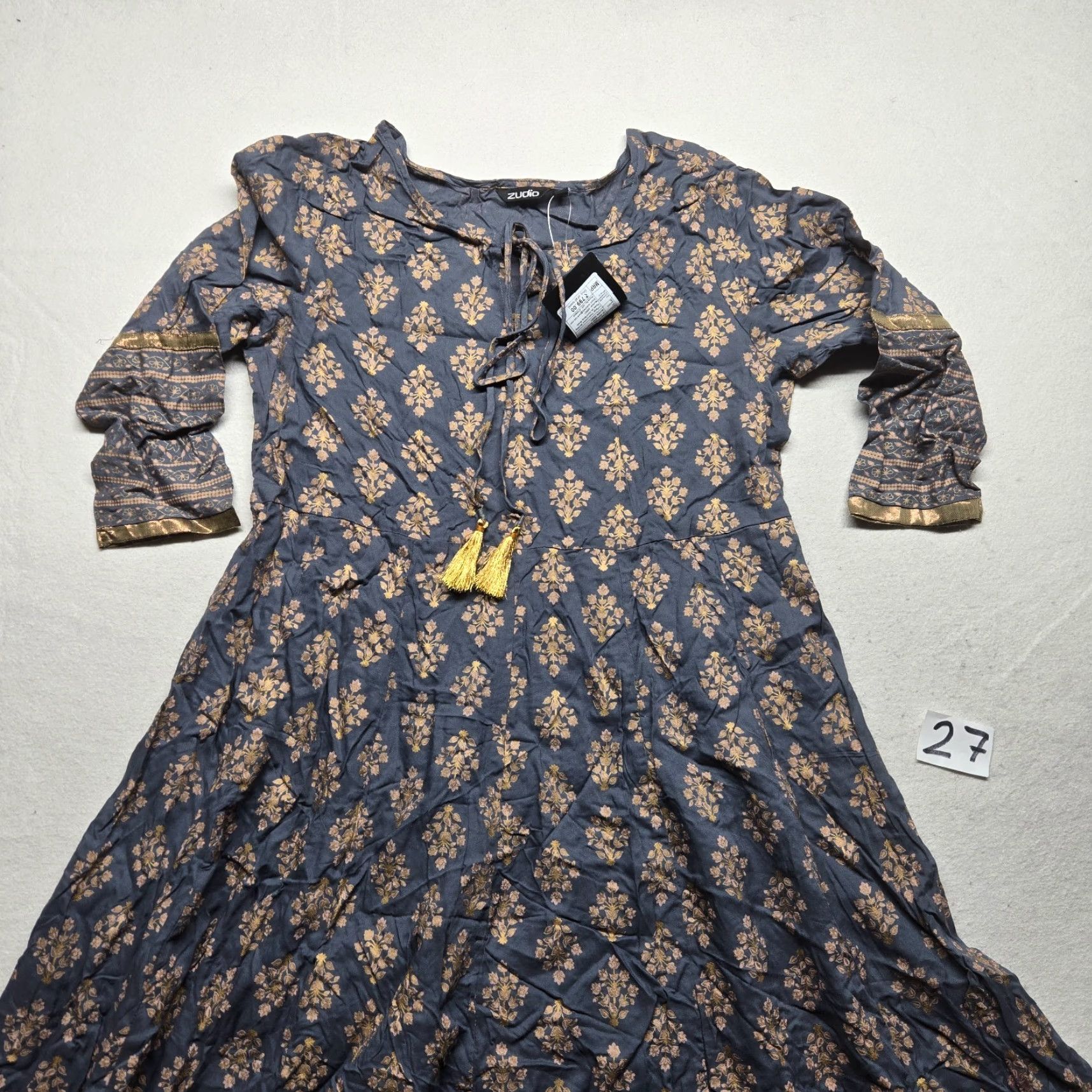 Vintage Zudio Dress Women's M Blue Midi Dress Half Sleeve Dots Ruffle Casual A-Line Size M / US 6-8 / IT 42-44 - 2 Thumbnail