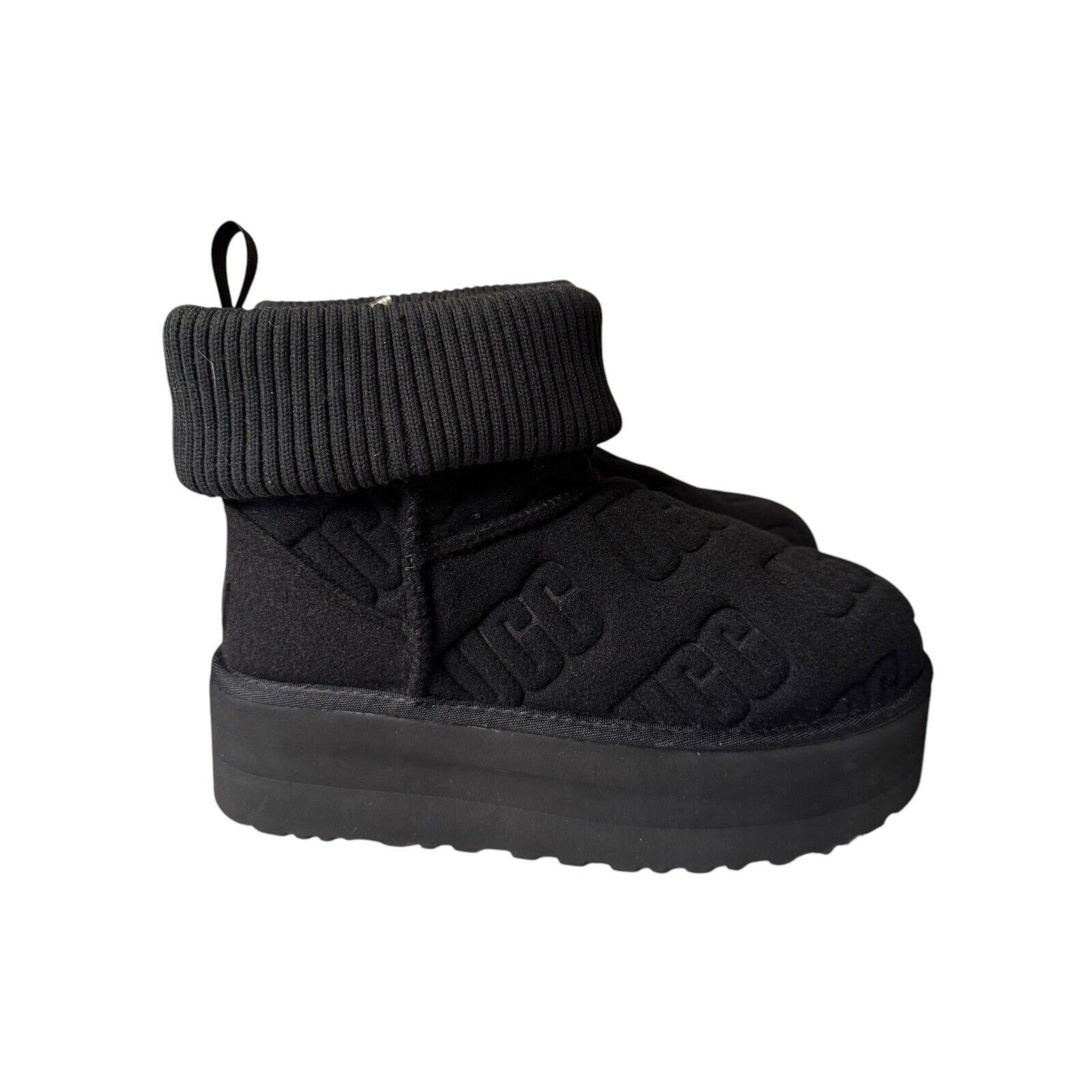 Ugg UGG NEW Classic Mini Platform Felted Black Sheepskin Boots Size US 9 / IT 39 - 6 Thumbnail