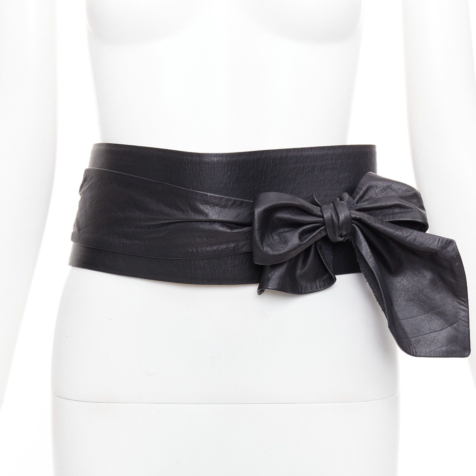 ANDRES OTALORA Viviendo Obi black leather tie front buckled wide belt