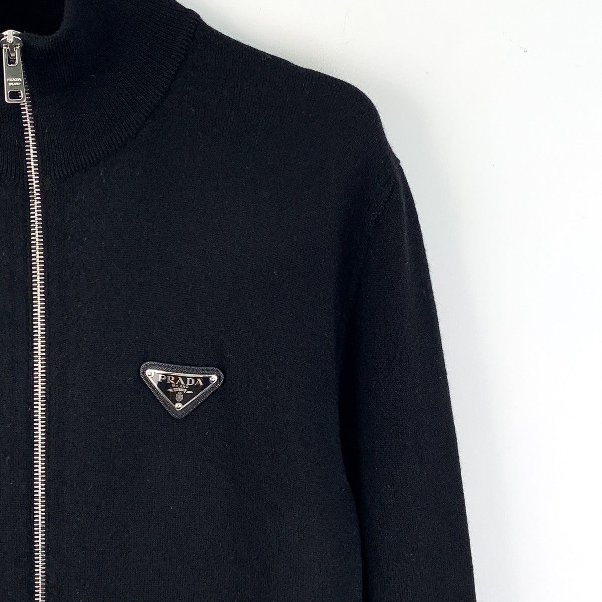 Balenciaga Prada Black Triangle Label Wool Stand Collar Zipper Jacket Size XL / US 12-14 / IT 48-50 - 3 Thumbnail