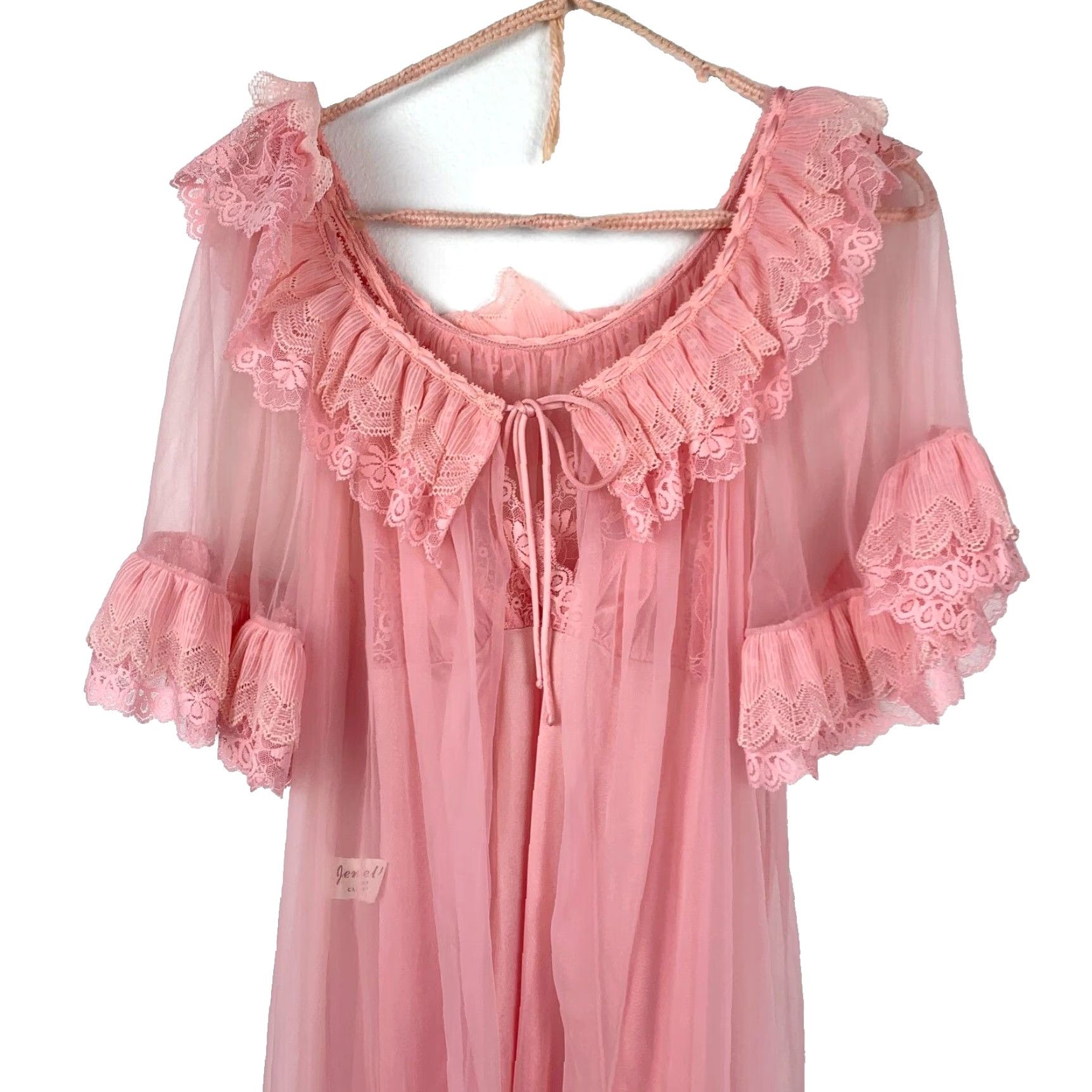 Vintage Vintage Jenelle of California Pink Sheer Nightgown Chiffon Nylon Tricot Robe Set Pink Nightgown Robe 1960s XS? No size N/A M 1960s Womens Girls Size ONE SIZE - 2 Thumbnail