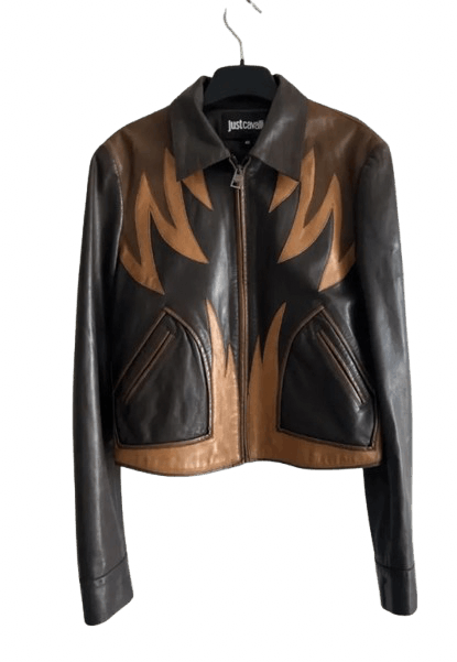 Just Cavalli Cavalli Leather Jacket Bomber Biker Moto Graphic Top EX0213 Size S / US 4 / IT 40 - 1 Thumbnail