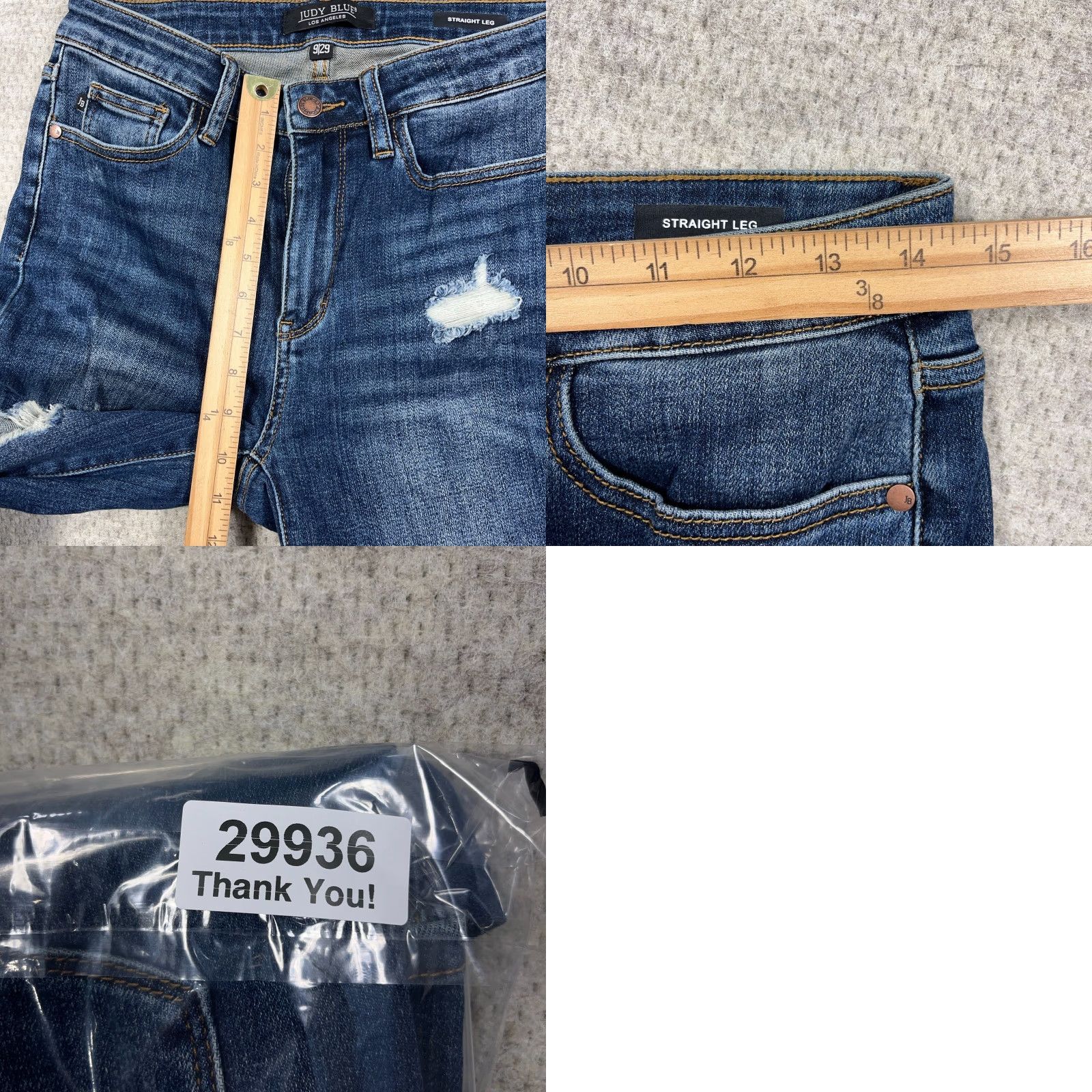 Vintage Judy Blue Jeans Women 29 Straight Leg Fit Dark Wash Distressed Holes Ripped 5-Pocket Denim Cotton Polyester Spandex Rayon Blue Vintage No Size 29" - 9 Thumbnail