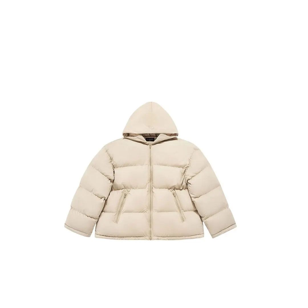 Balenciaga o1mt1gz1224 Sporty B Hooded Puffer Jacket in Beige Size S / US 4 / IT 40 - 1 Thumbnail