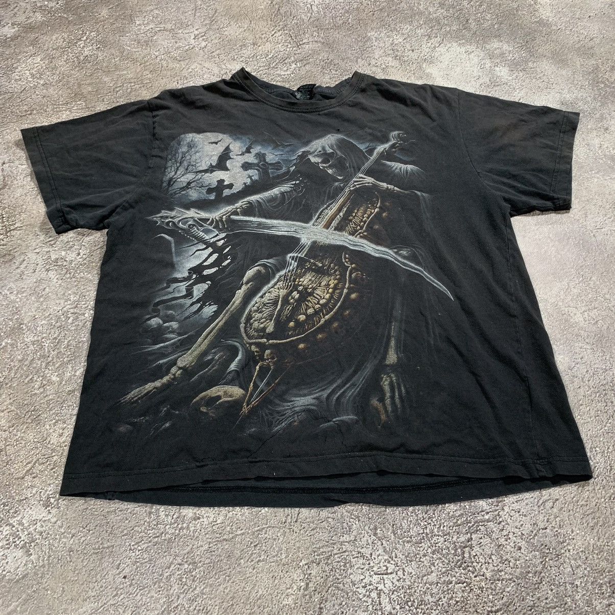 Vintage Vintage 90s Graphic Tee Skeleton Horror Grim Reaper Dark Gru Size US XL / EU 56 / 4 - 2 Thumbnail