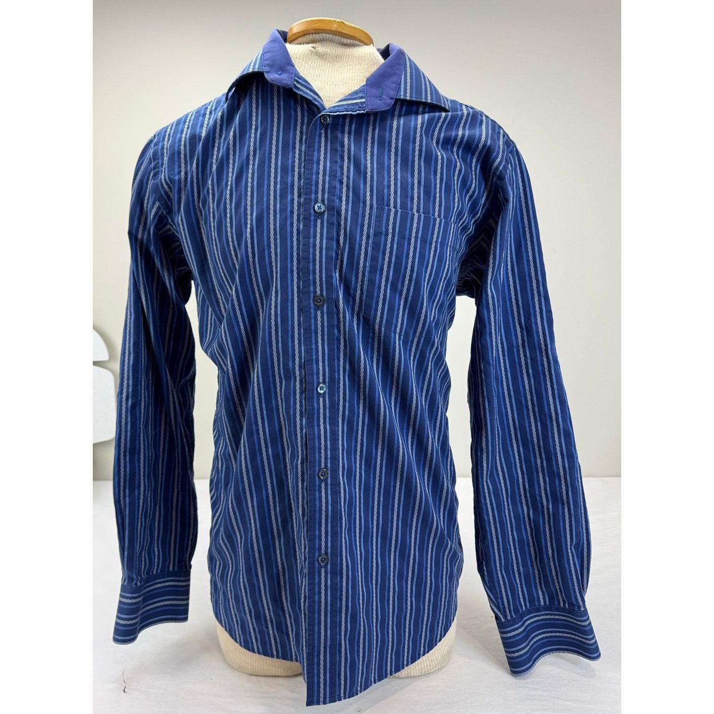 BUGATCHI Bugatchi Uomo Dress Shirt Button Stripes Blue - Men's Large Size US L / EU 52-54 / 3 - 2 Thumbnail