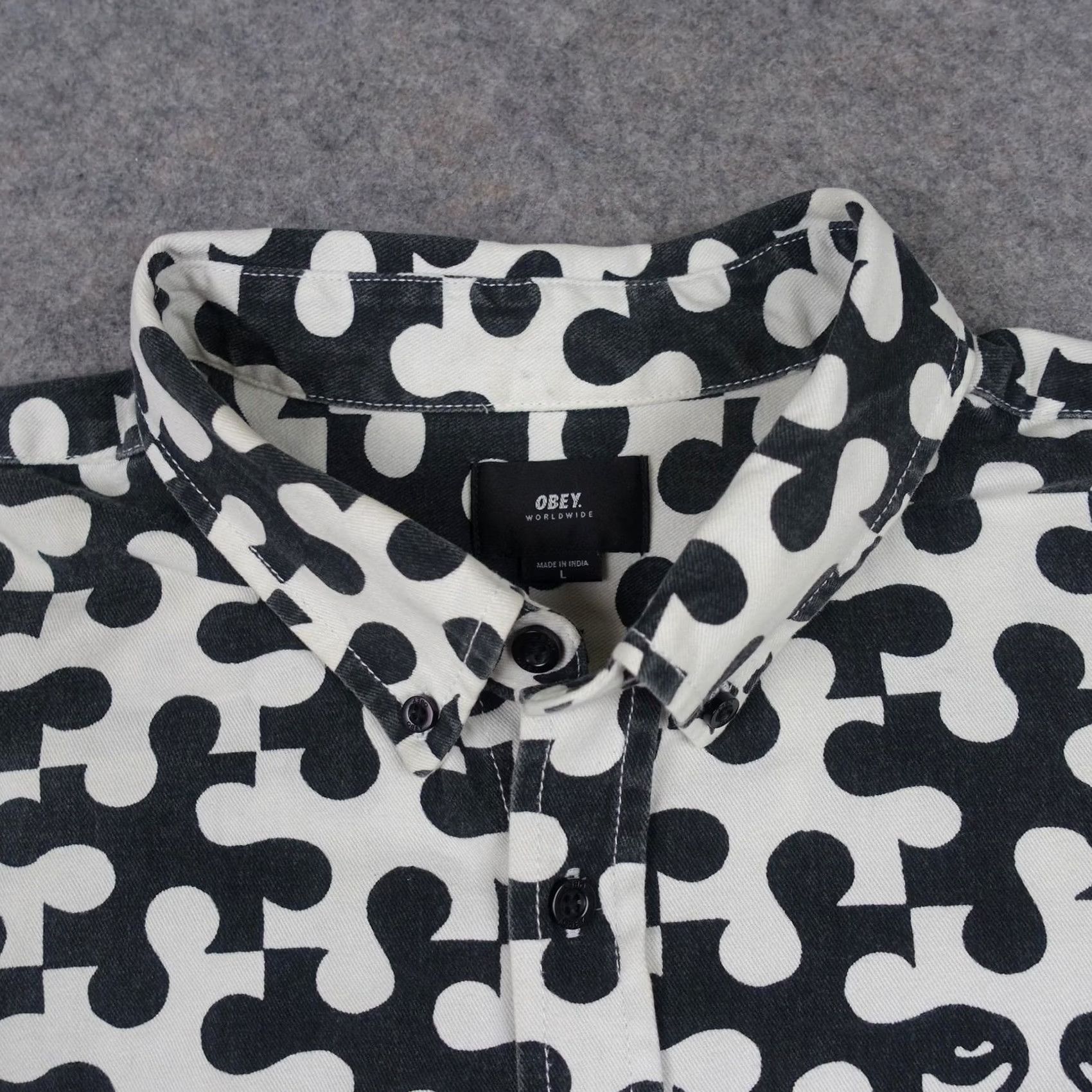 Obey VINTAGE OBEY Shirt Geometric Pattern Button-Up Long Sleeve Black White Mens Large Size US L / EU 52-54 / 3 - 2 Thumbnail