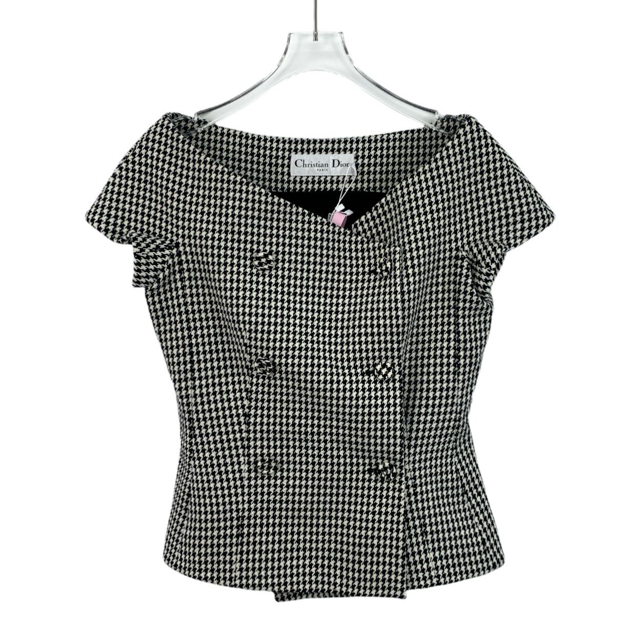 Dior Christian Dior Black Houndstooth Wool Off-Shoulder Double-Br Size XS / US 0-2 / IT 36-38 - 1 Thumbnail