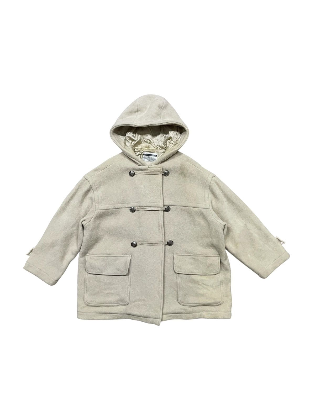 United Colors Of Benetton 1990s UNITED COLORS OF BENETTON WOOL DUFFLE HOODED COAT Size XS / US 0-2 / IT 36-38 - 1 Thumbnail