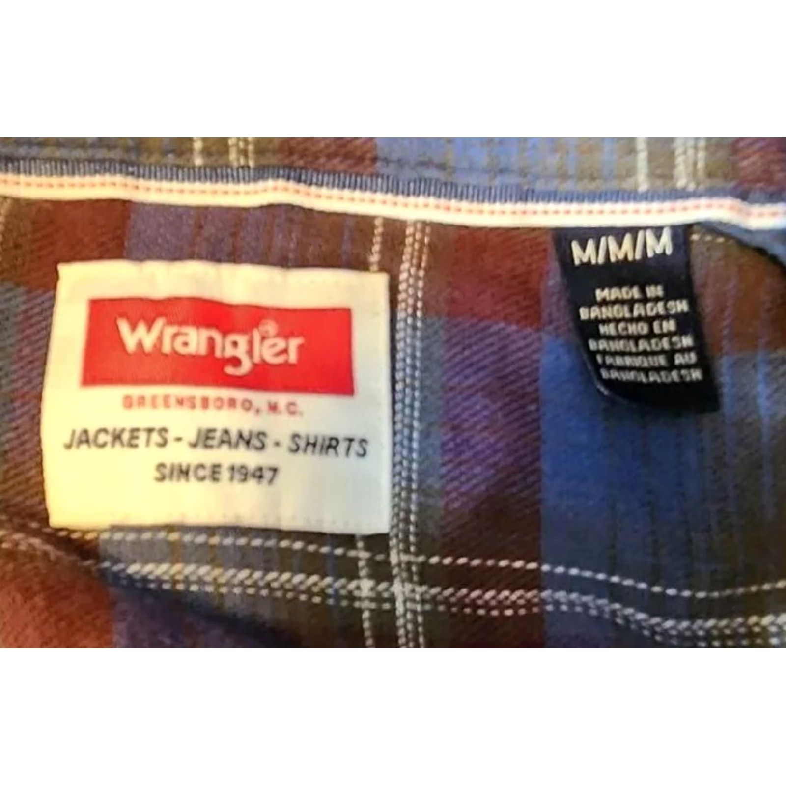 Wrangler Wrangler Mens Western Flannel Shirt M Heavyweight Blue/Maroon Size US M / EU 48-50 / 2 - 3 Thumbnail