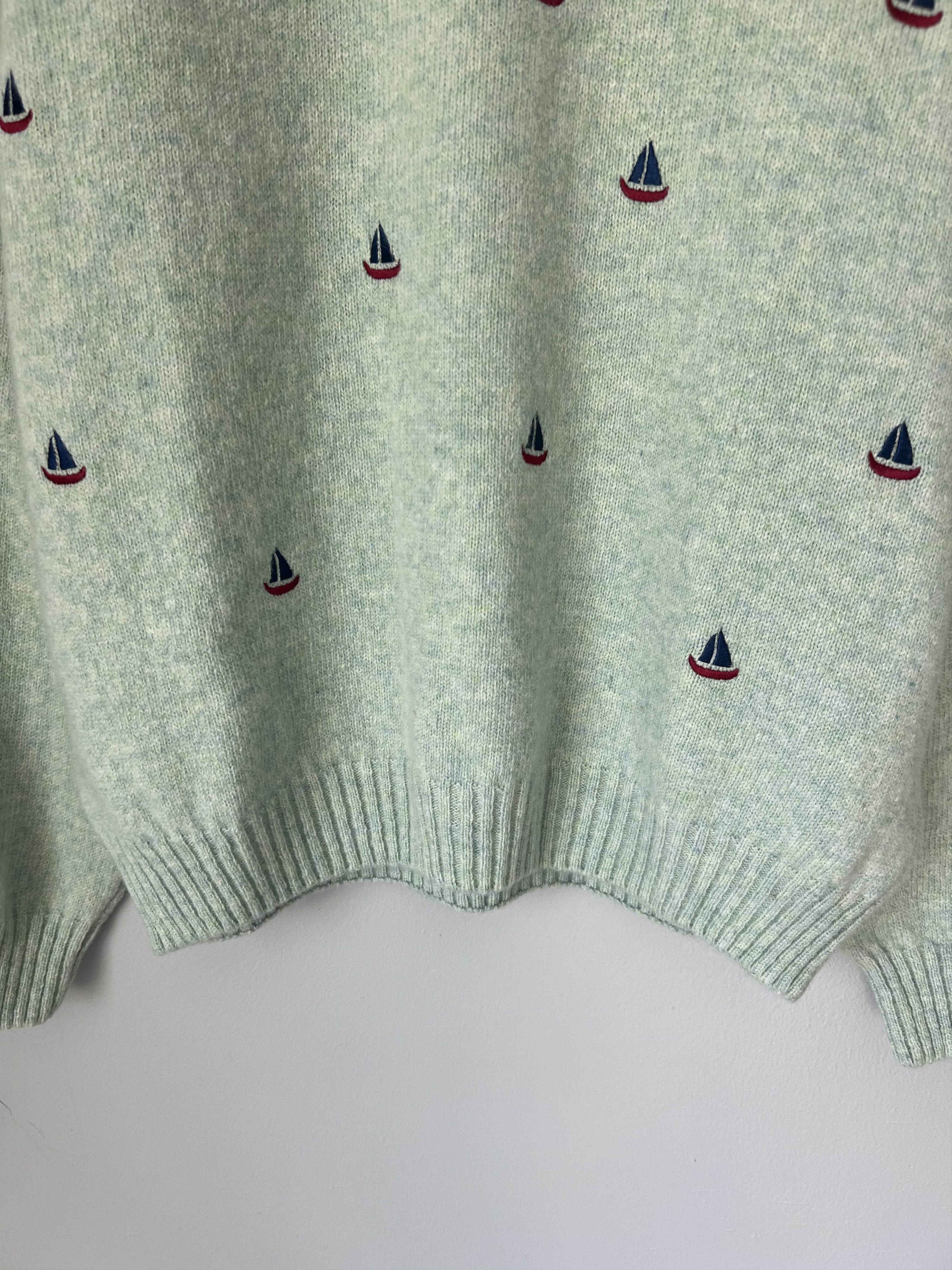 Noah Noah NY Sailboat Embroidered Shetland Wool Sweater in Green Size US XXL / EU 58 / 5 - 3 Thumbnail