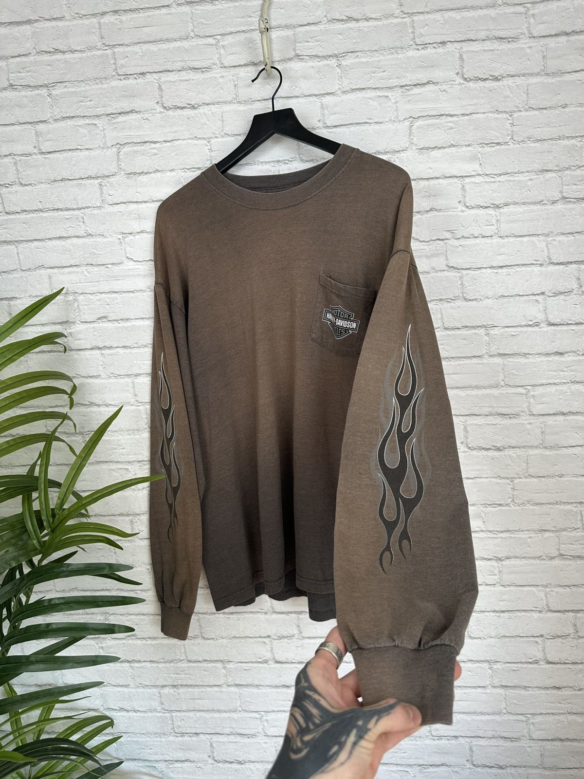 (XL) CRAZY FADED FIRE Harley Davidson Longsleeve T Shirt