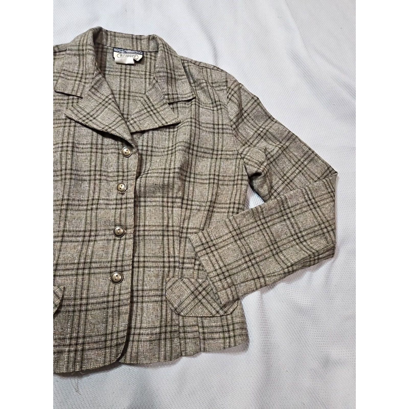 Vintage Wrapper Jacket Blazer Womens Medium Brown Plaid USA Vintage Button Up Modern Coat Size M / US 6-8 / IT 42-44 - 5 Thumbnail