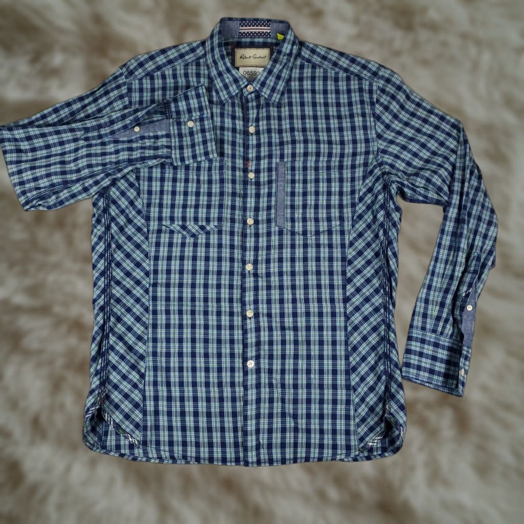 Robert Graham Robert Graham Shirt Mens Medium Blue Plaid Tailored Fit Button Up Long Sleeve Size US M / EU 48-50 / 2 - 1 Thumbnail