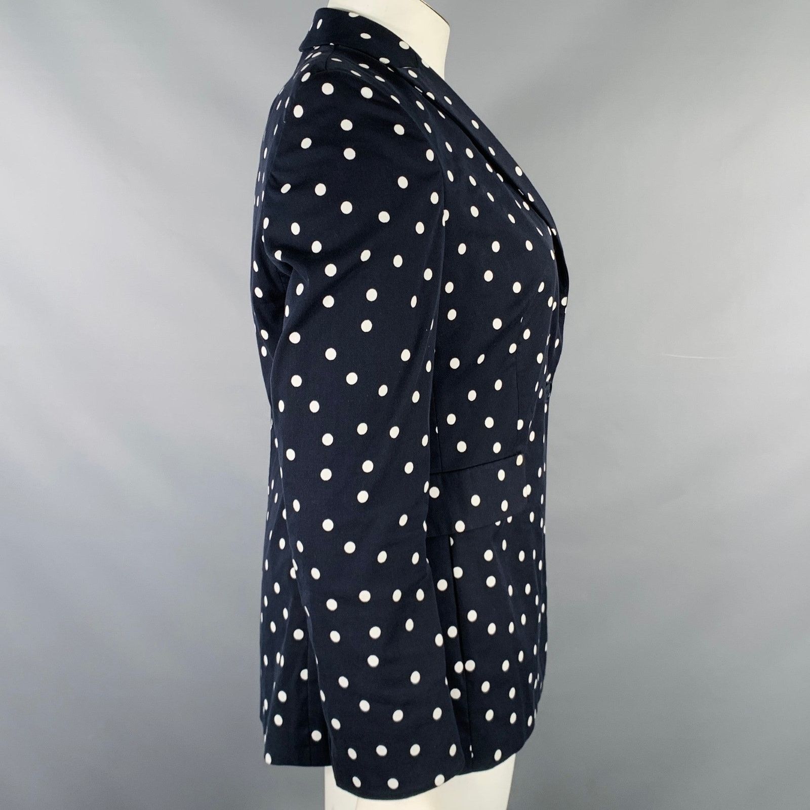 Akris AKRIS Size 12 Navy White Cotton Blend Polka Dot Blazer Size XL / US 12-14 / IT 48-50 - 2 Thumbnail