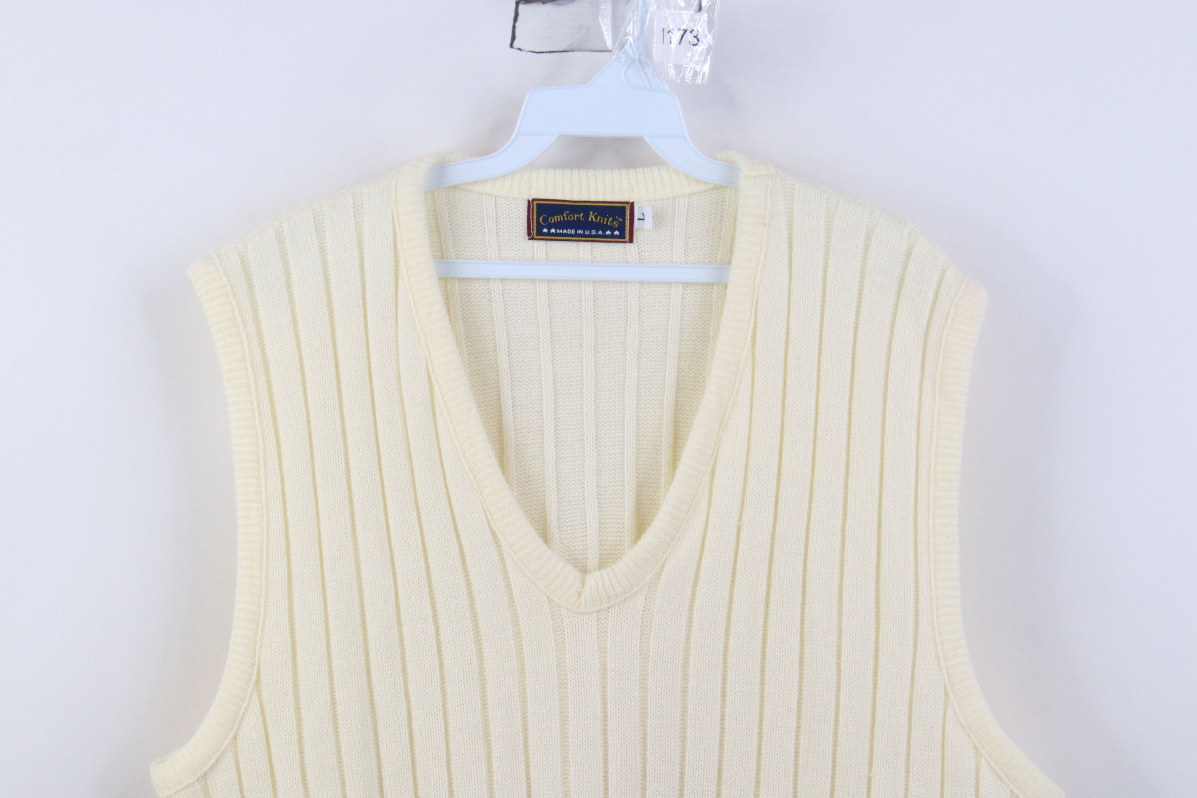 Vintage Vintage 90s Streetwear Ribbed Knit Sweater Vest Cream USA Size US L / EU 52-54 / 3 - 2 Thumbnail