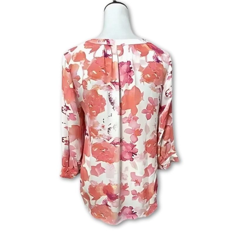 Other Lila Rose Tunic Top Split V-Neckline Floral Pink Orange S Size S / US 4 / IT 40 - 4 Thumbnail