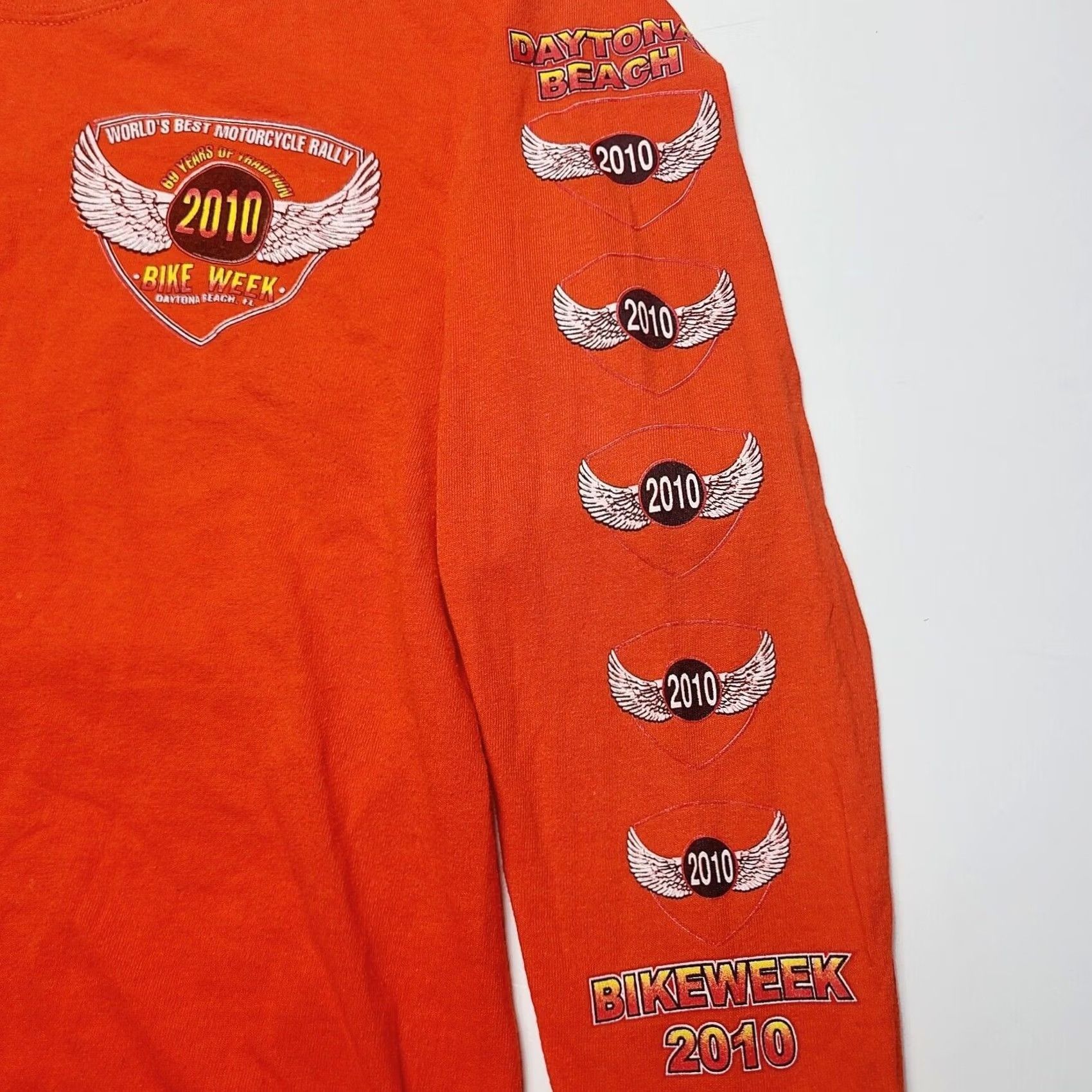 Jerzees Daytona Beach 2010 Bike Week Long Sleeve T Shirt Men S Orange Flames Shirt Mens Size US S / EU 44-46 / 1 - 4 Thumbnail