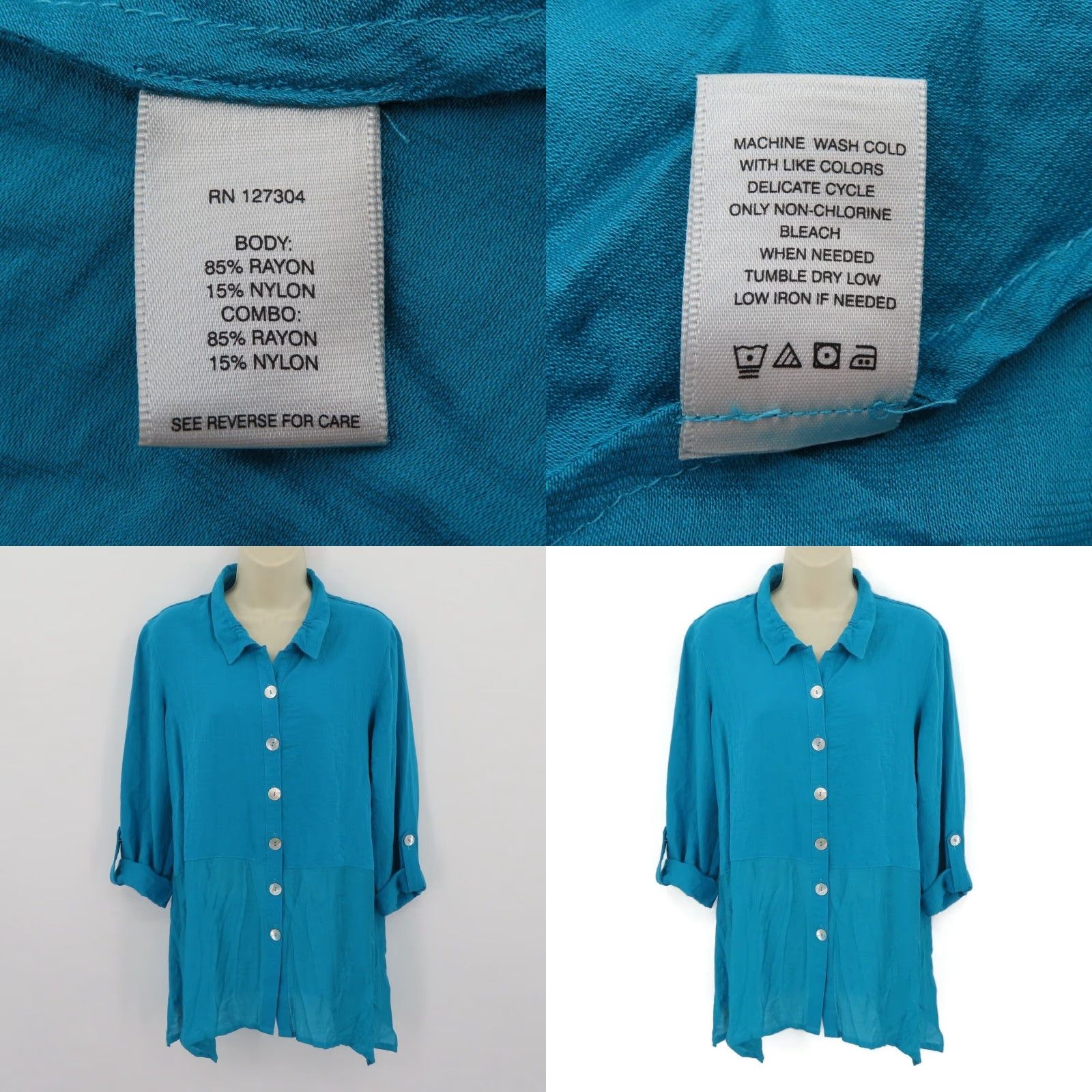 Vintage JOHN MARK Womens Small Blue Collared Lagenlook Flowy Button Front Shirt Blouse Size S / US 4 / IT 40 - 8 Thumbnail