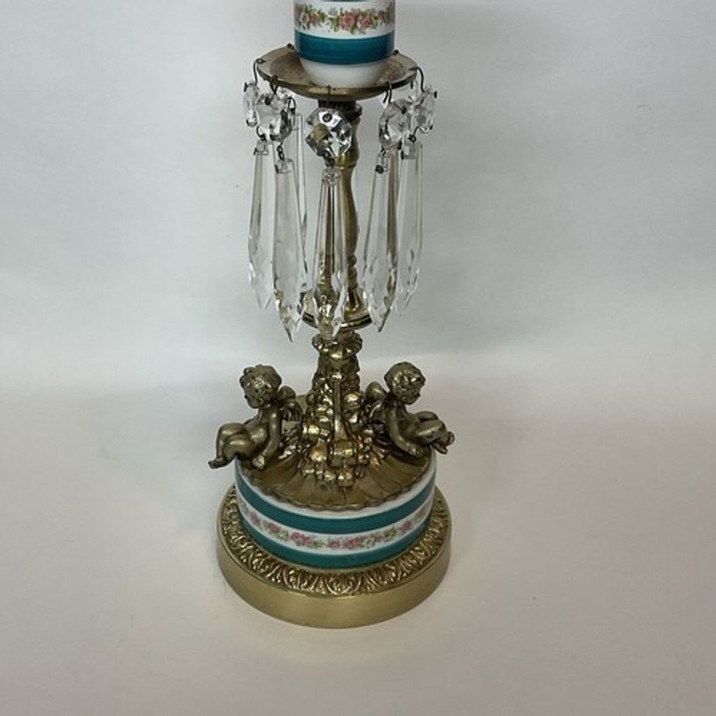 The Unbranded Brand VTG Ormolu Brass Cherub Candle Holder Crystal Prism Base Size ONE SIZE - 12 Thumbnail
