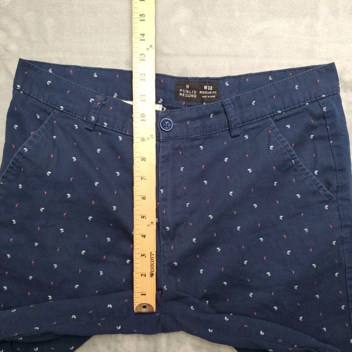 Vintage Public Record Shorts Mens32 Navy Flamingo Palm Flat Front Chino 100% Cotton Golf Size US 32 / EU 48 - 5 Thumbnail
