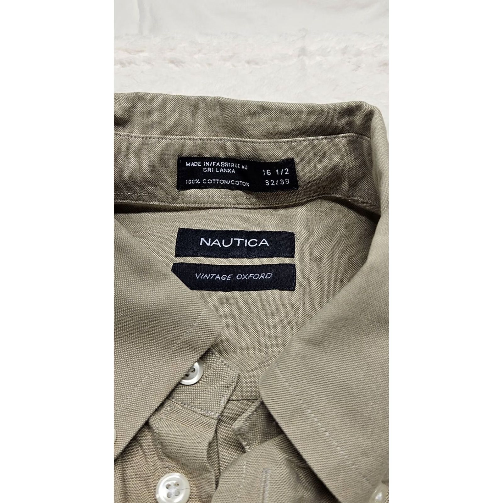 Nautica NAUTICA MENS Shirt 100% COTTON BEIGE BUTTON COLLAR SLEEVE NO WRINKLE Size US L / EU 52-54 / 3 - 2 Thumbnail