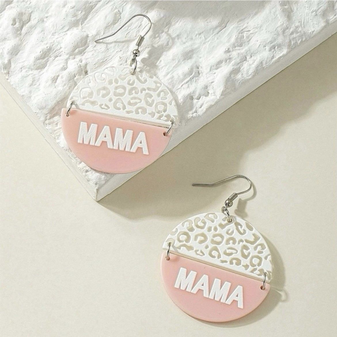 Other New Pink White Leopard Cheetah Mama Cute Round Drop Earrings Size ONE SIZE - 1 Thumbnail