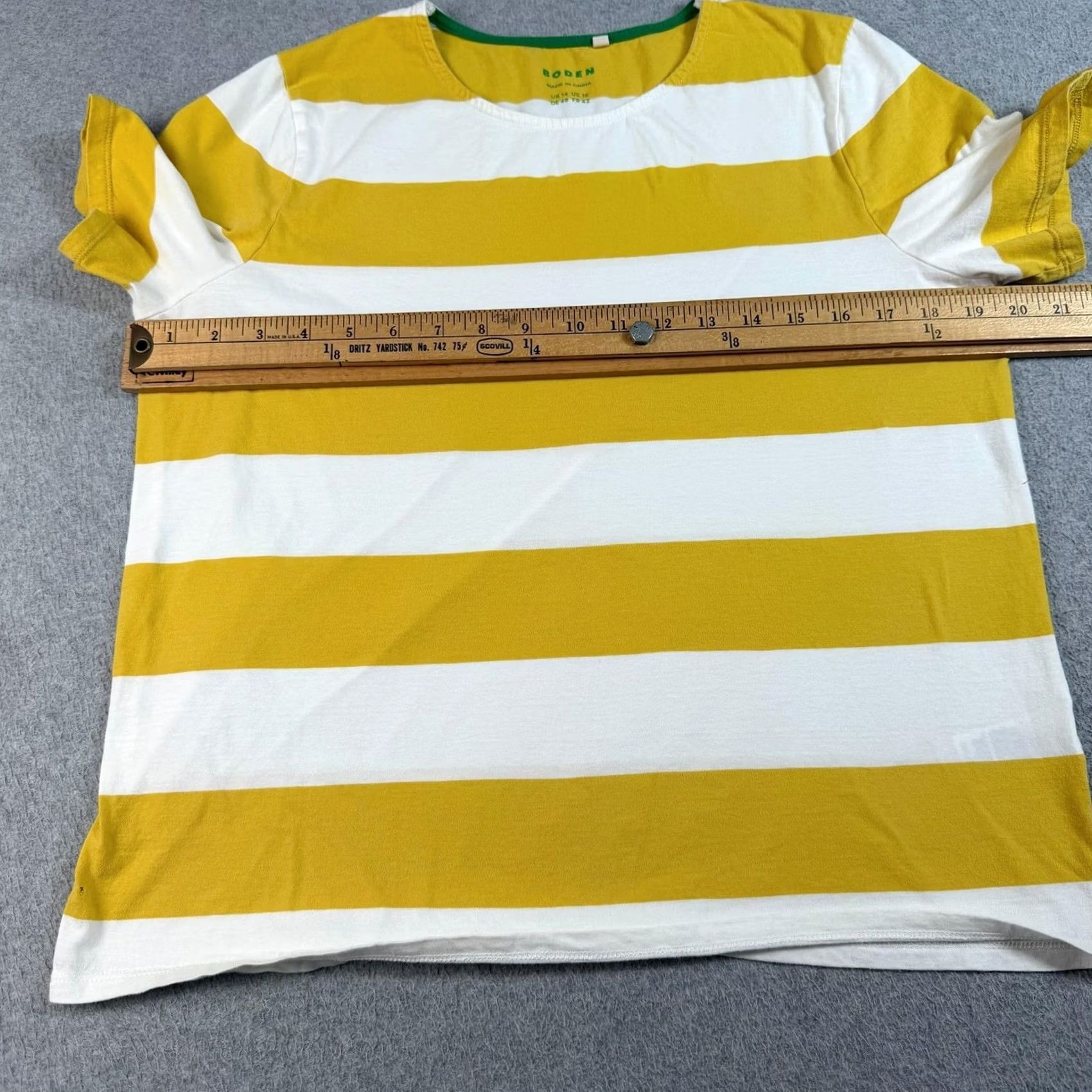 Boden Boden Shirt Women 10 Yellow Stripe Short Sleeve Cotton Tee Jersey Casual READ Size L / US 10 / IT 46 - 7 Thumbnail
