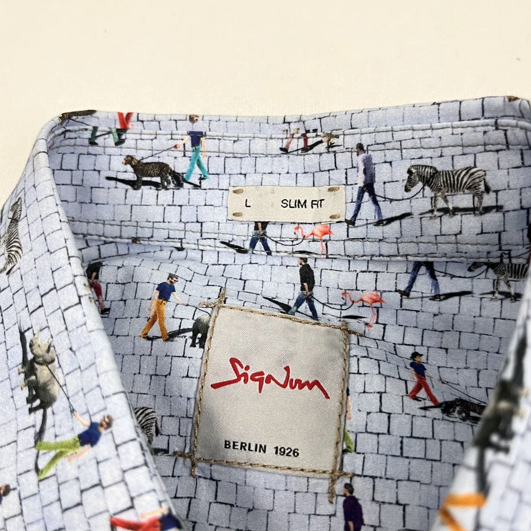 Vintage Signum Berlin Shirt Mens Large Slim Geometric Blue Cotton Button-Up Size US L / EU 52-54 / 3 - 4 Thumbnail