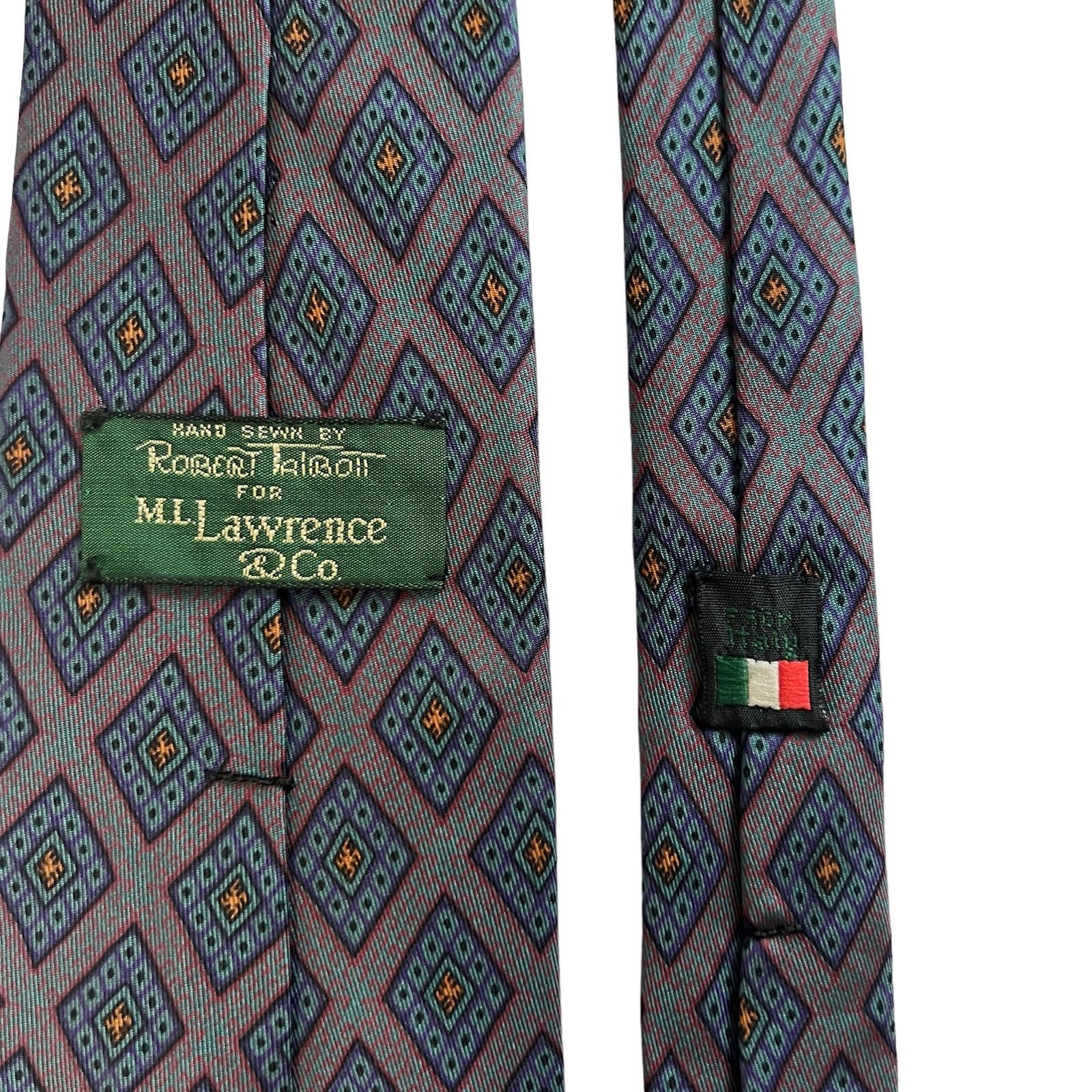 Robert Talbott Robert Talbott Gray Burgundy Blue Yellow Geometric Silk Tie Size ONE SIZE - 6 Thumbnail