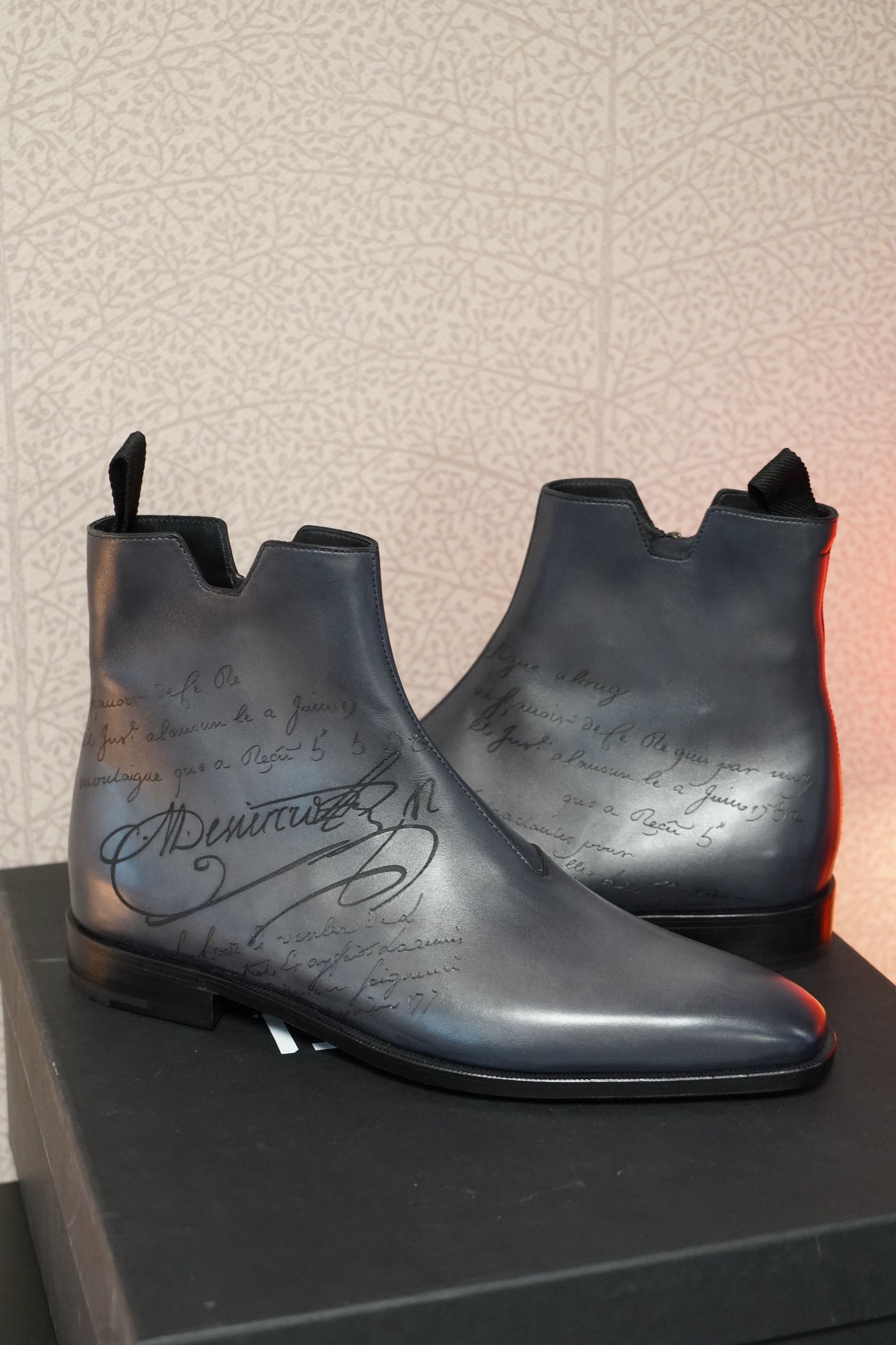 Berluti Berluti Demesure Scritto Leather Chelsea Boots Nero Grigio Size US 8.5 / EU 41-42 - 12 Thumbnail