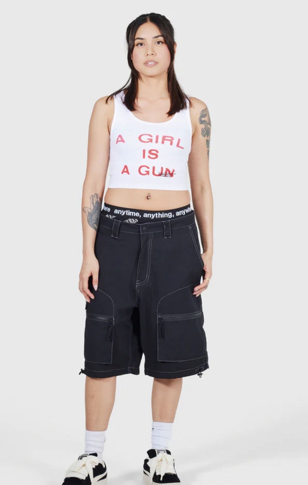 Pleasures Medium White A Girl is A Gun Tank Top Red Tee Shirt Size M / US 6-8 / IT 42-44 - 3 Thumbnail