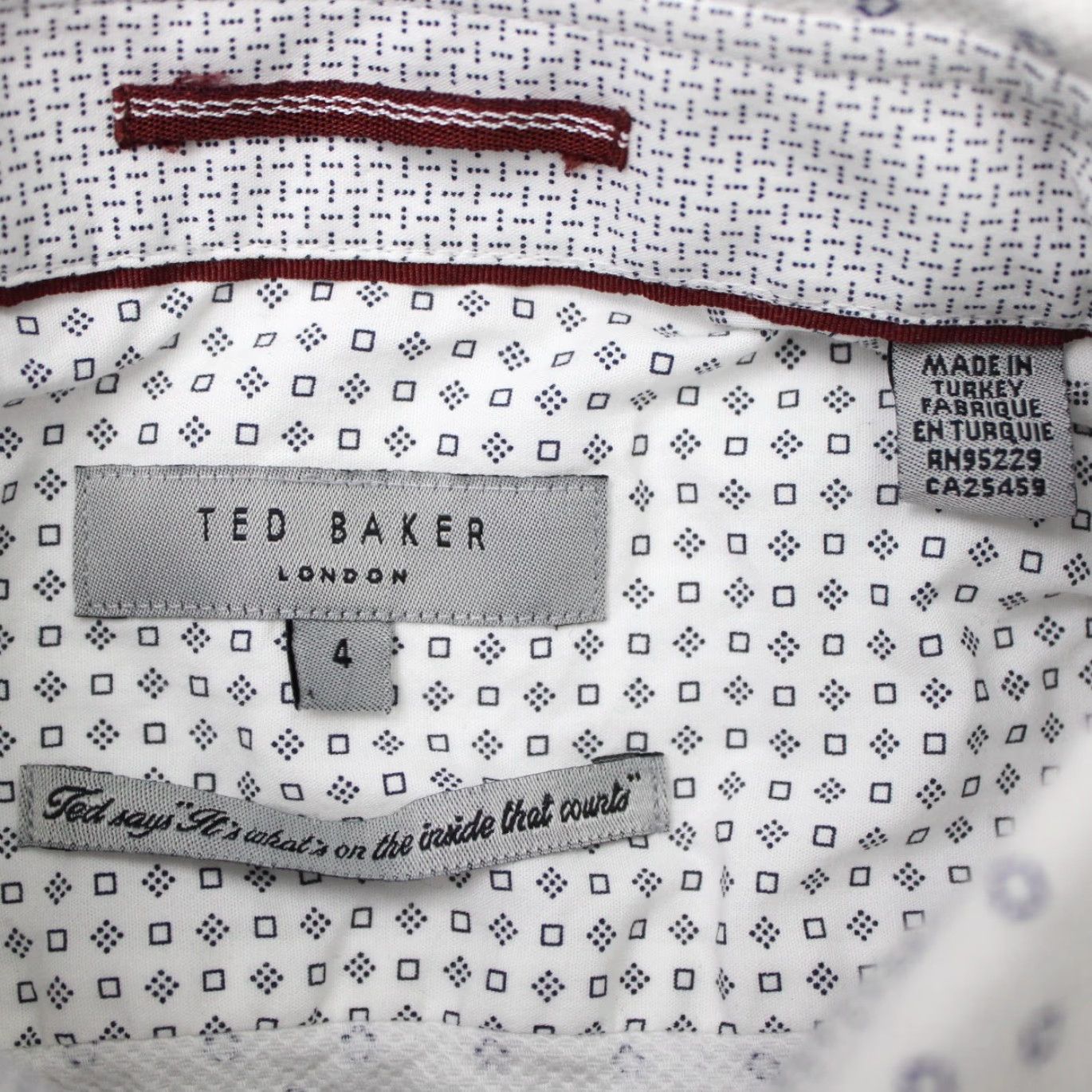 Ted Baker Ted Baker London Shirt Men L White Geometric Cotton Stretch L/S Button Up Boyfriend Regular Filtration: 90s London Size US L / EU 52-54 / 3 - 6 Thumbnail