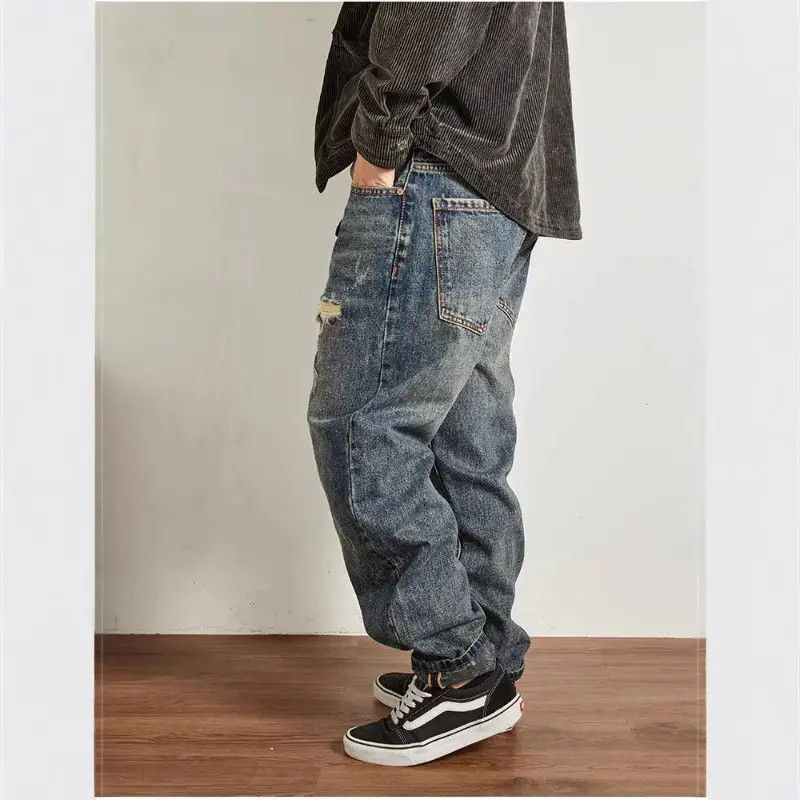 Japanese Brand Retro loose straight leg ripped jeans Size US 32 / EU 48 - 4 Thumbnail