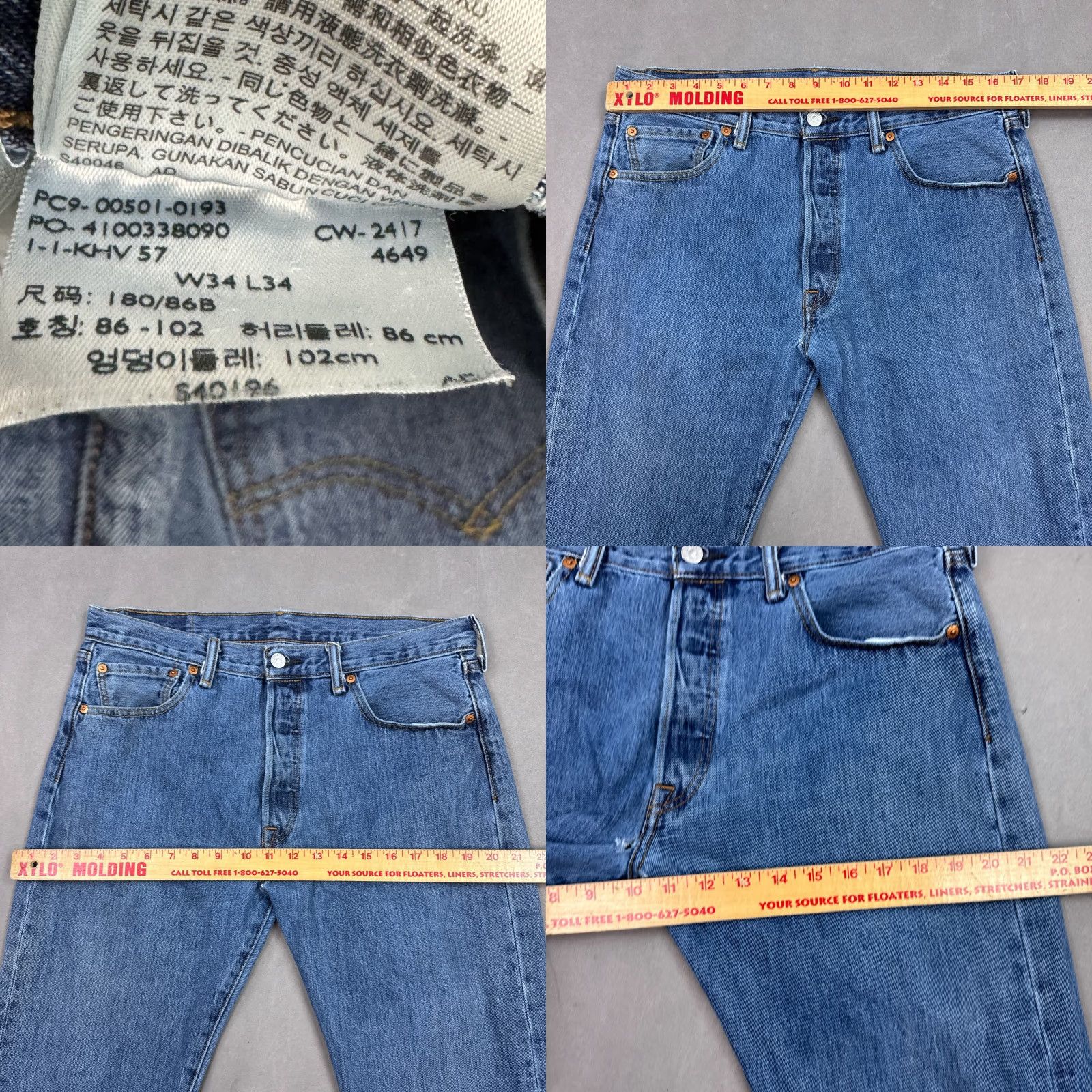 Levi's VINTAGE Levis 501 Jeans Mens 34x34 Blue Denim Button Fly Distressed Straight Pants Size US 34 / EU 50 - 9 Thumbnail