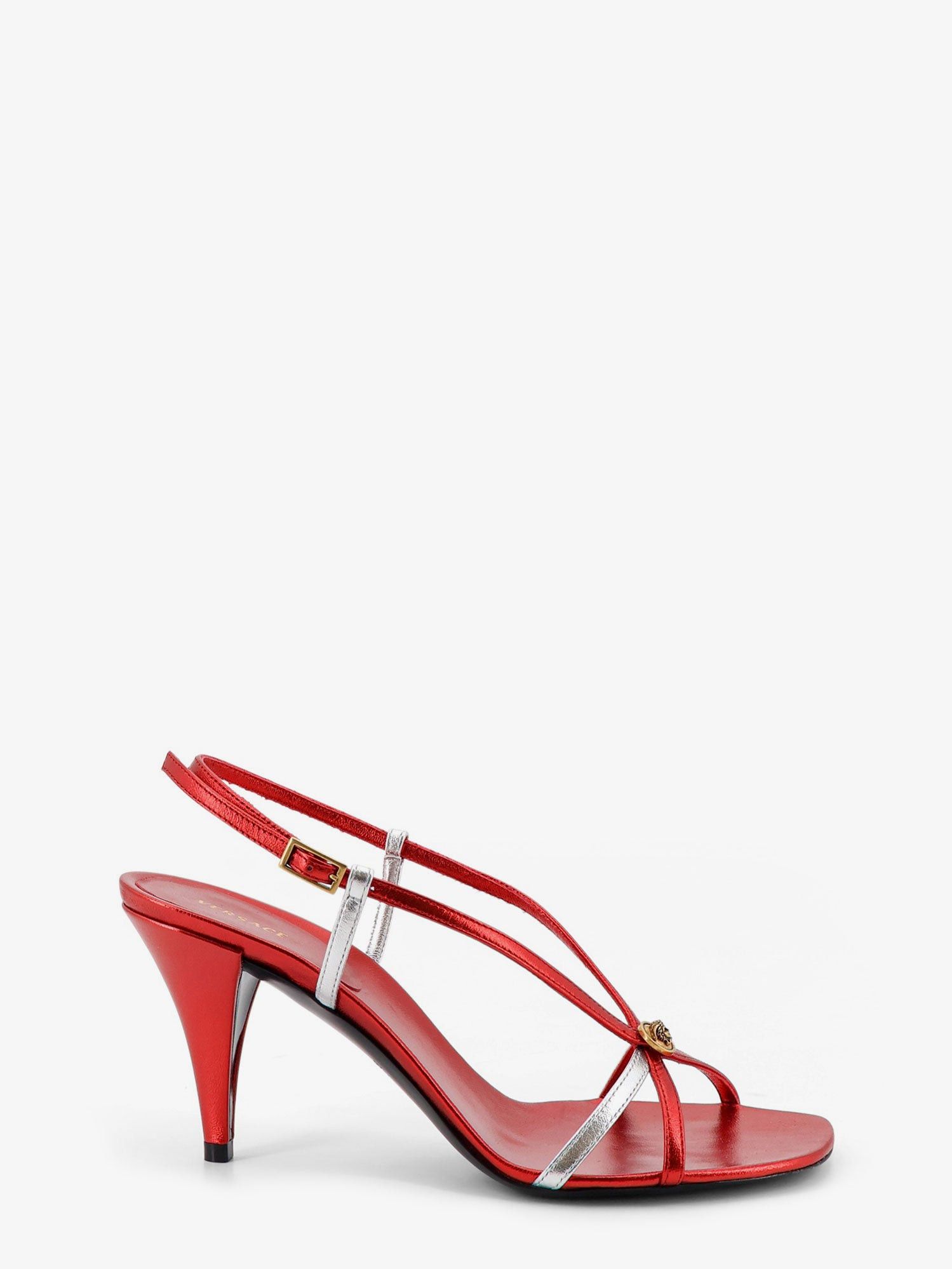 Versace Metallic Leather Sandals With Medusa Logo On The Front Size US 8 / IT 38 - 1 Thumbnail