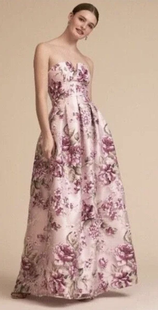 Anthropologie BHLDN Anthropologie Merritt Purple Floral Strapless Gown Size L / US 10 / IT 46 - 10 Thumbnail