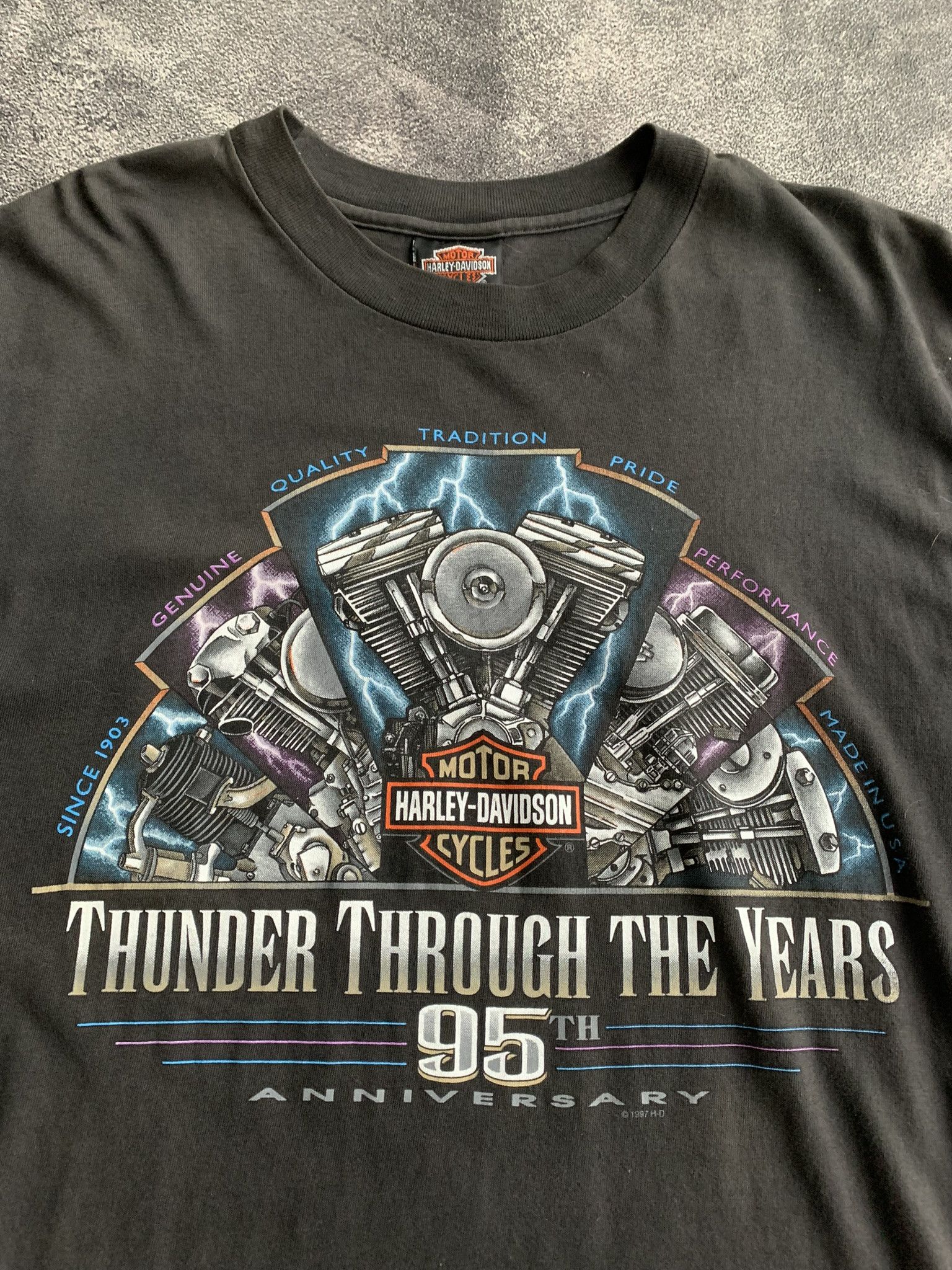 Harley Davidson 💎 Vintage 1997 Harley Davidson Thunder Tee Size US L / EU 52-54 / 3 - 3 Thumbnail