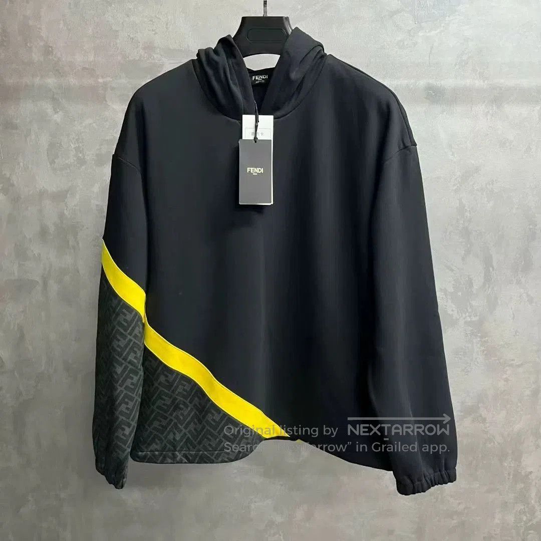 fendi black hoodie with yellow accents.