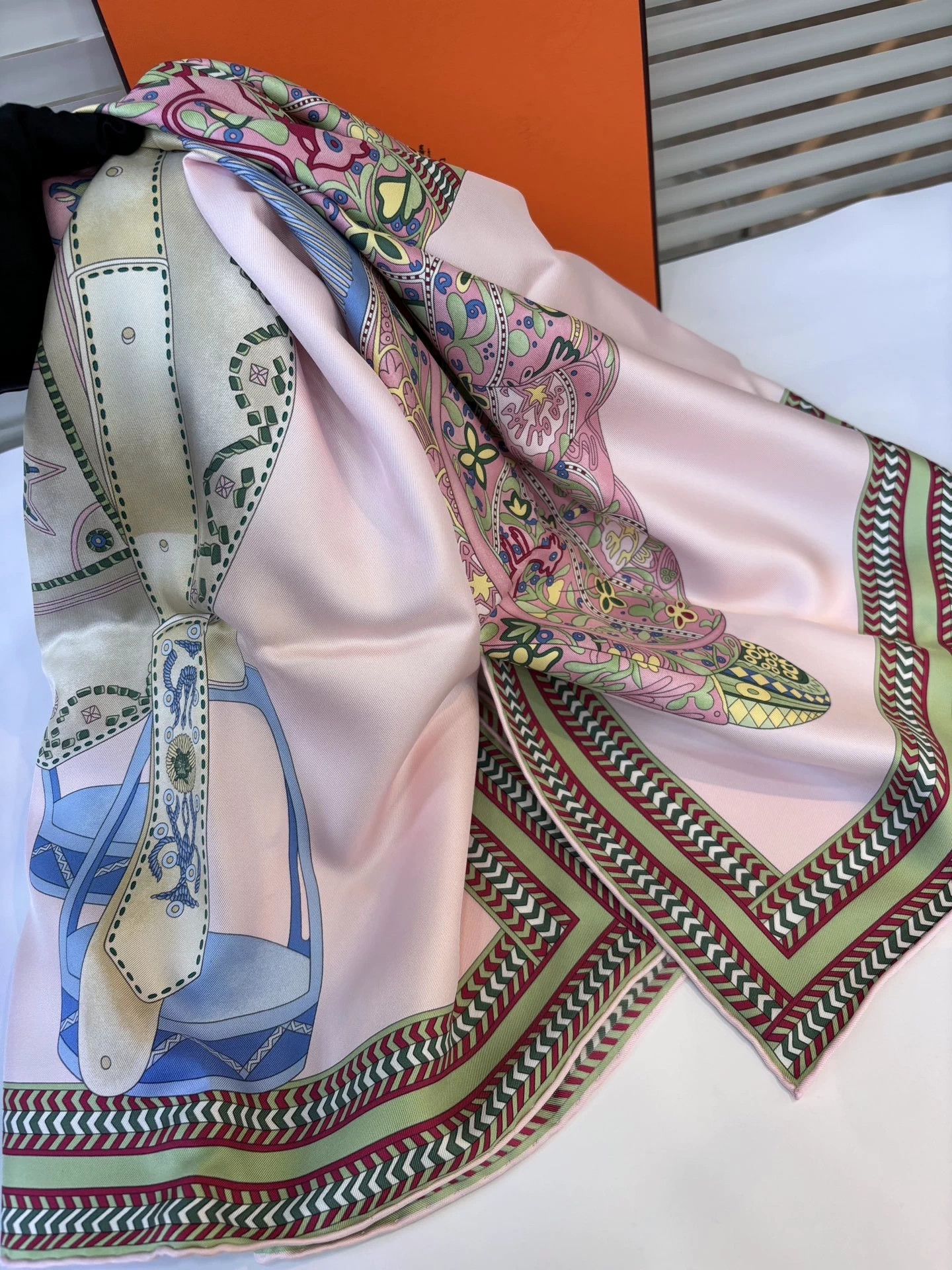 Hermes Hermès Grassland Saddle Blush Pink 90cm Silk Scarf New Size ONE SIZE - 5 Thumbnail