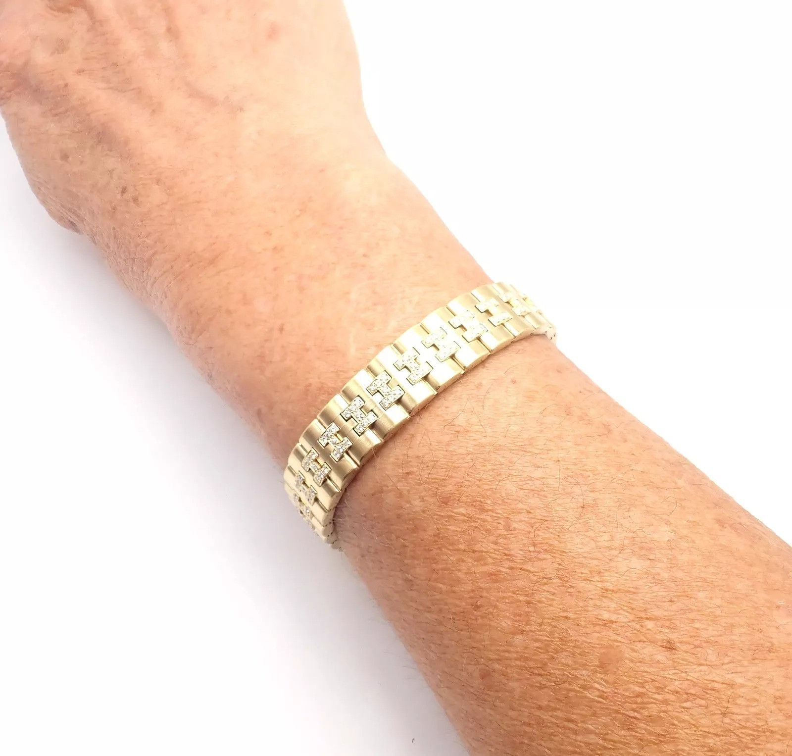 Hermes Vintage Hermes Paris 18k Yellow Gold Diamond H Link Bracelet Size ONE SIZE - 13 Thumbnail