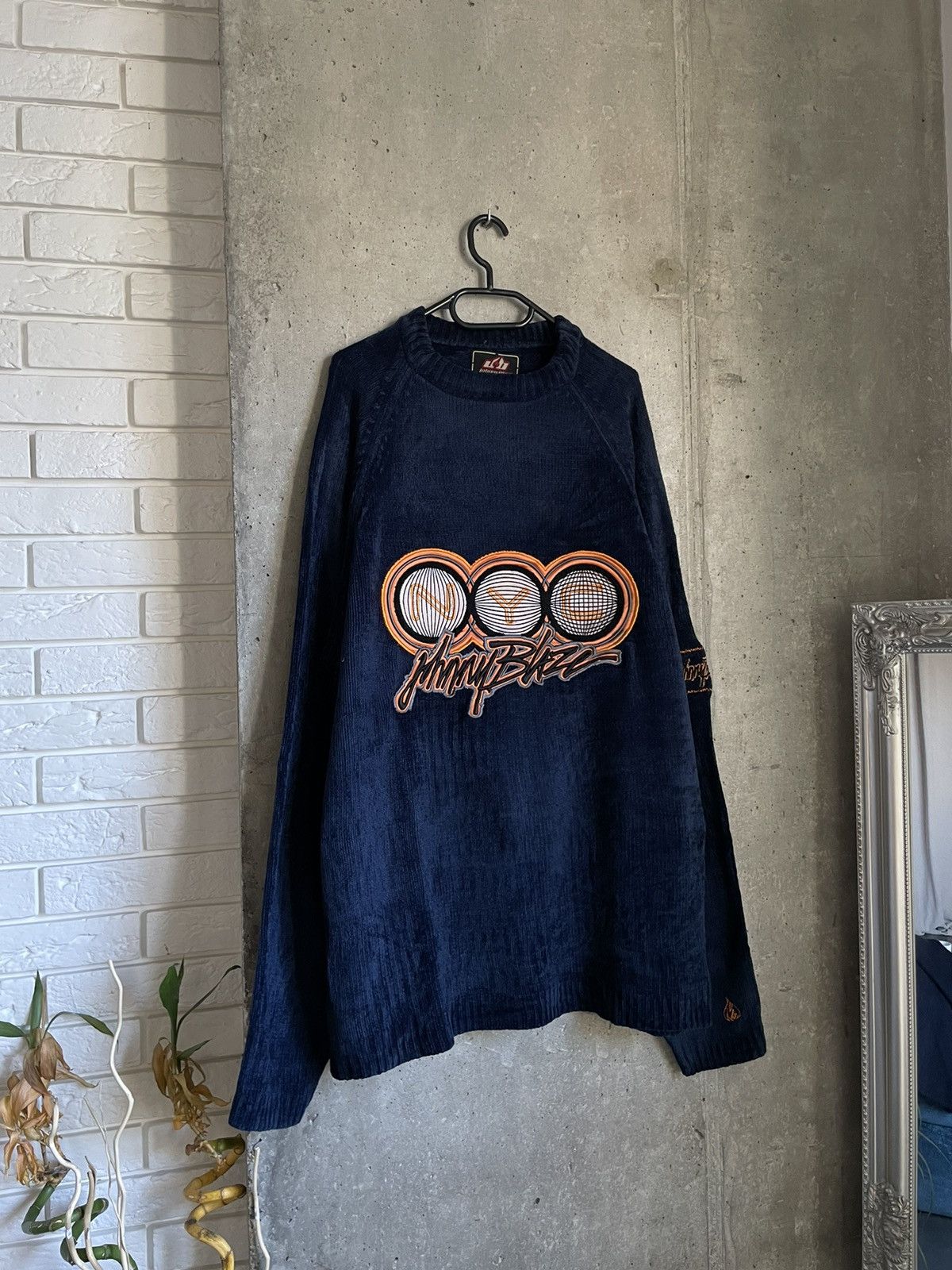 Japanese Brand Crazy Vintage 90s Y2K Johnny Blaze NYC Velour Sweater Size US XL / EU 56 / 4 - 1 Thumbnail