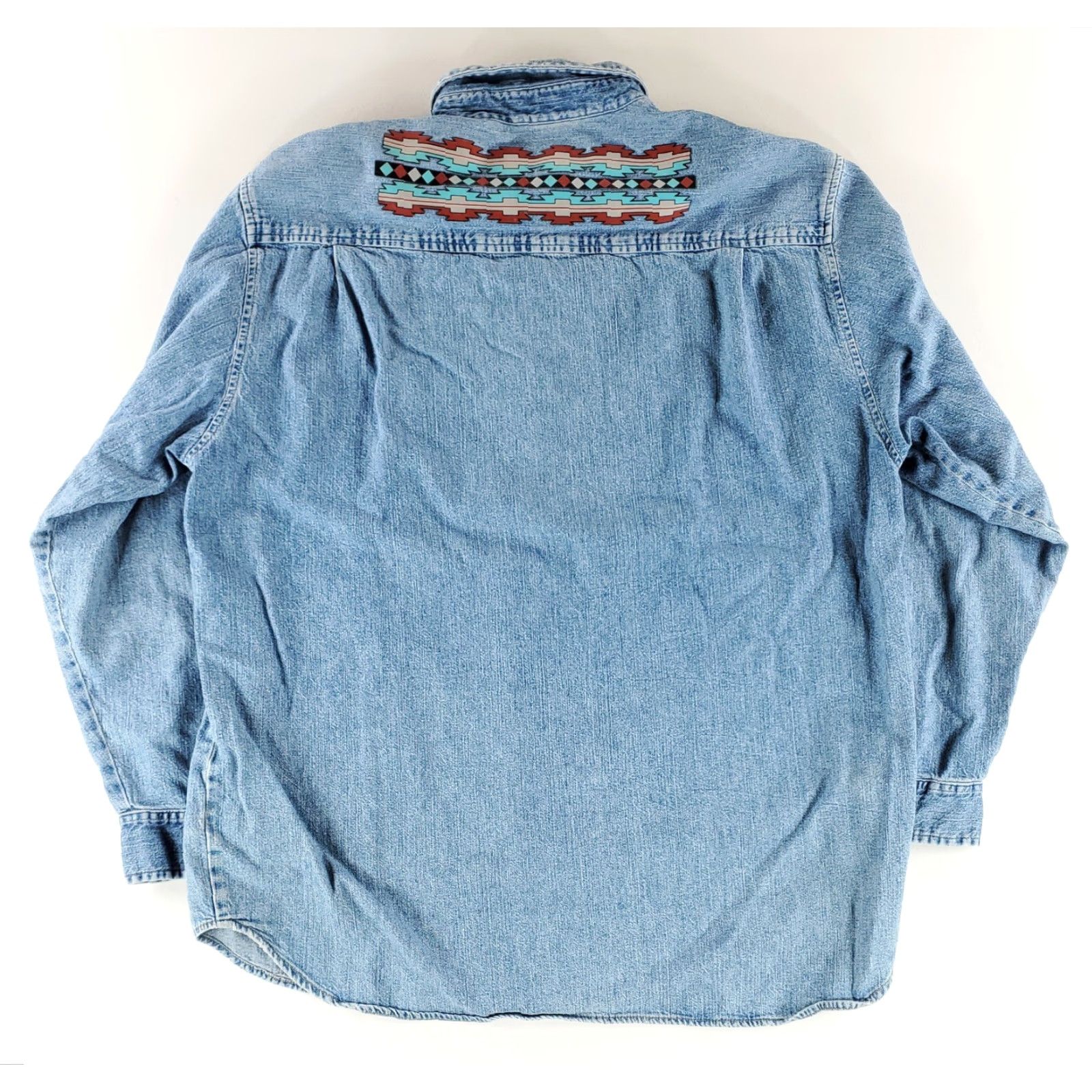 Guess VINTAGE Guess Denim Button Down Shirt Blue Aztec Southwest Mens L Size US L / EU 52-54 / 3 - 5 Thumbnail